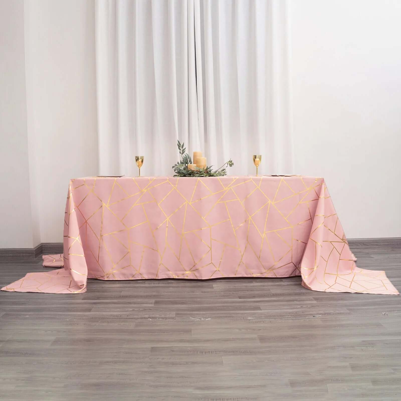 Hot! Wrinkle-Resistant Dusty Rose Polyester Tablecloth with Gold Foil Pattern for Events