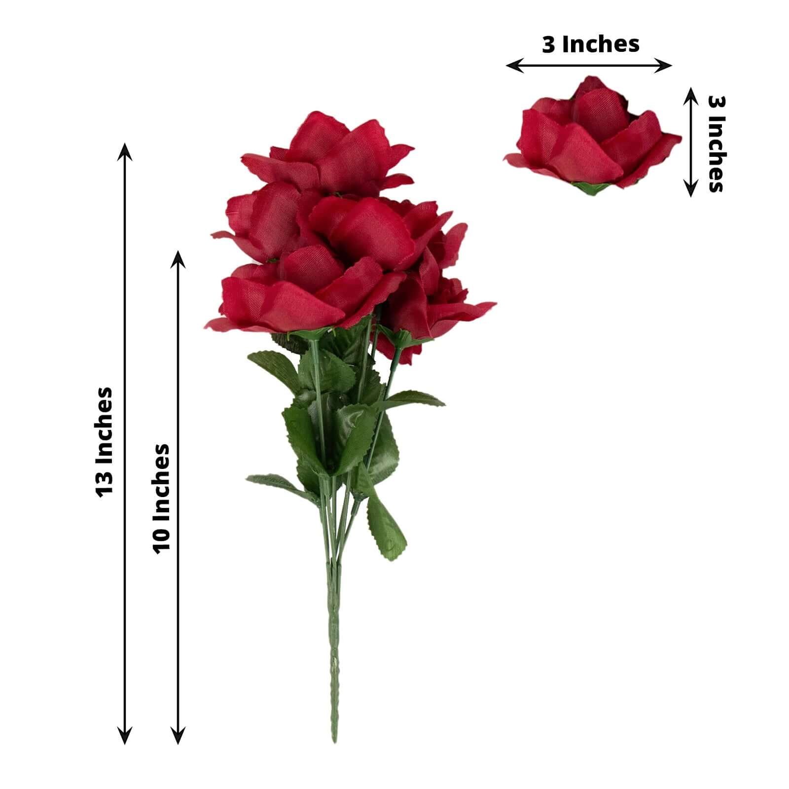 12 Bushes of Premium Burgundy Artificial Silk Rose Flowers, 84 Roses in Total