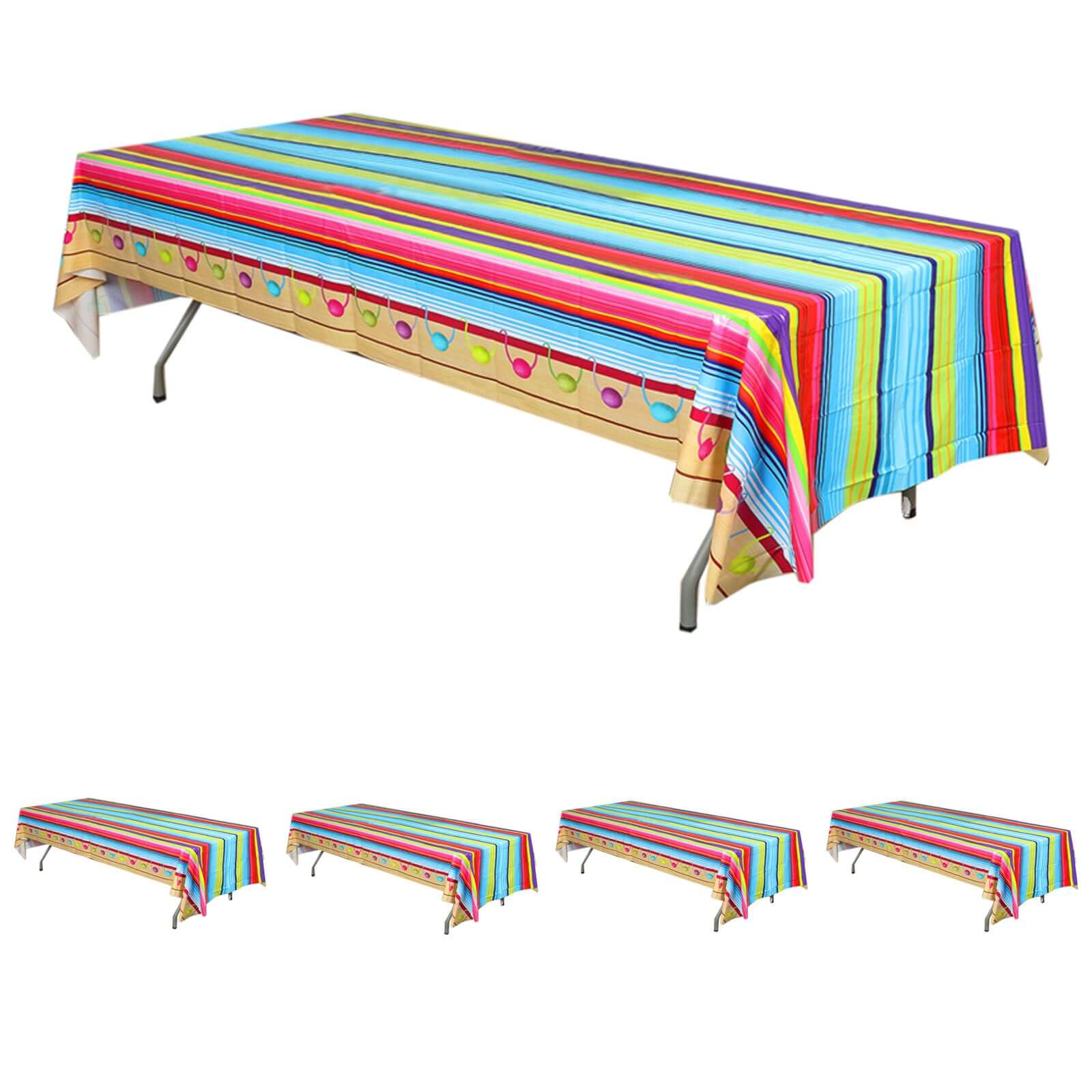 5-Pack Vibrant PVC Disposable Mexican Serape Rectangle Table Covers for Cinco De Mayo 54x108
