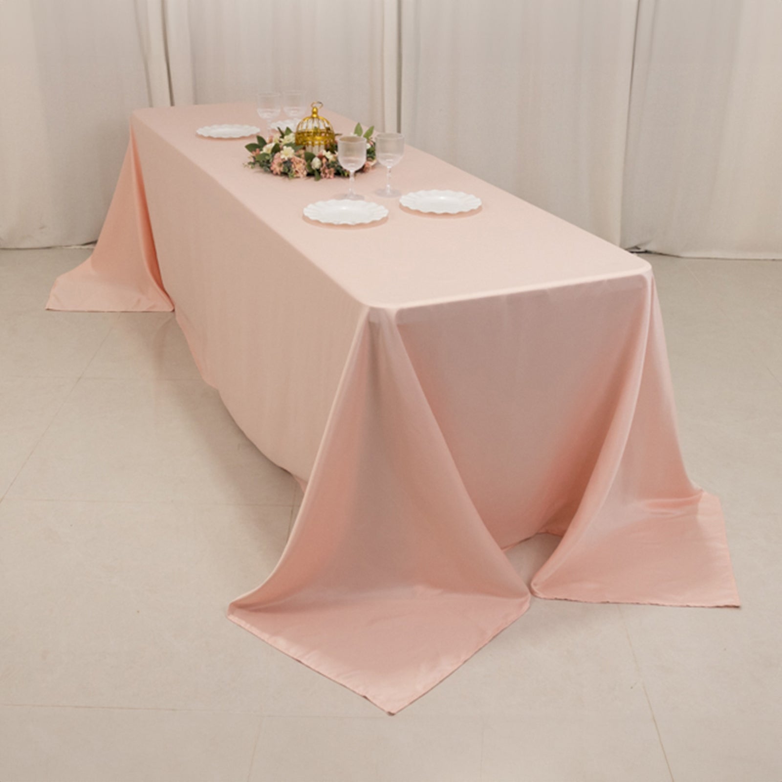 Luxurious Blush Lamour Satin Rectangle Tablecloth 90x156 - Soft & Seamless
