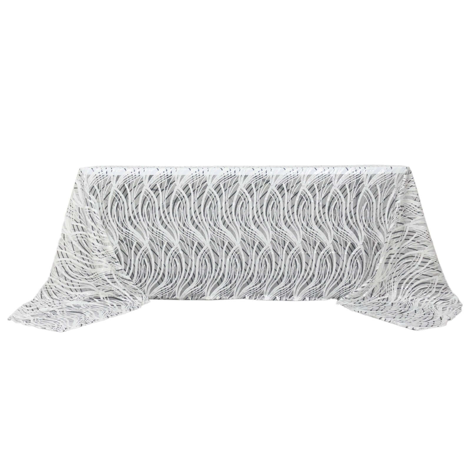 Sparkly Wave Sequin Embroidered White & Black Mesh Rectangle Tablecloth 90x156