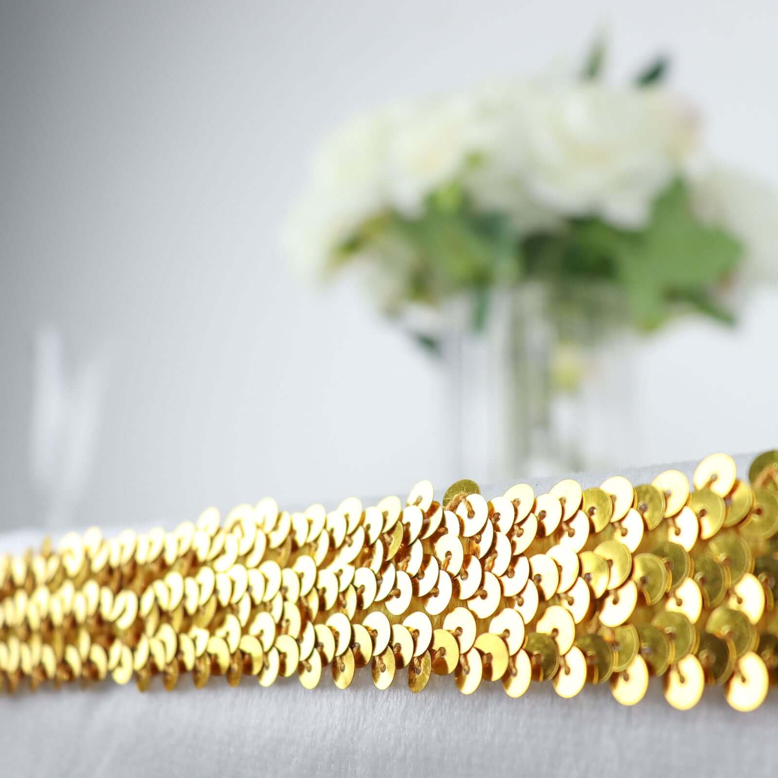 Hot Sale! 10-Yard Gold Metallic Sequin Stretch Fabric Ribbon for Crafting