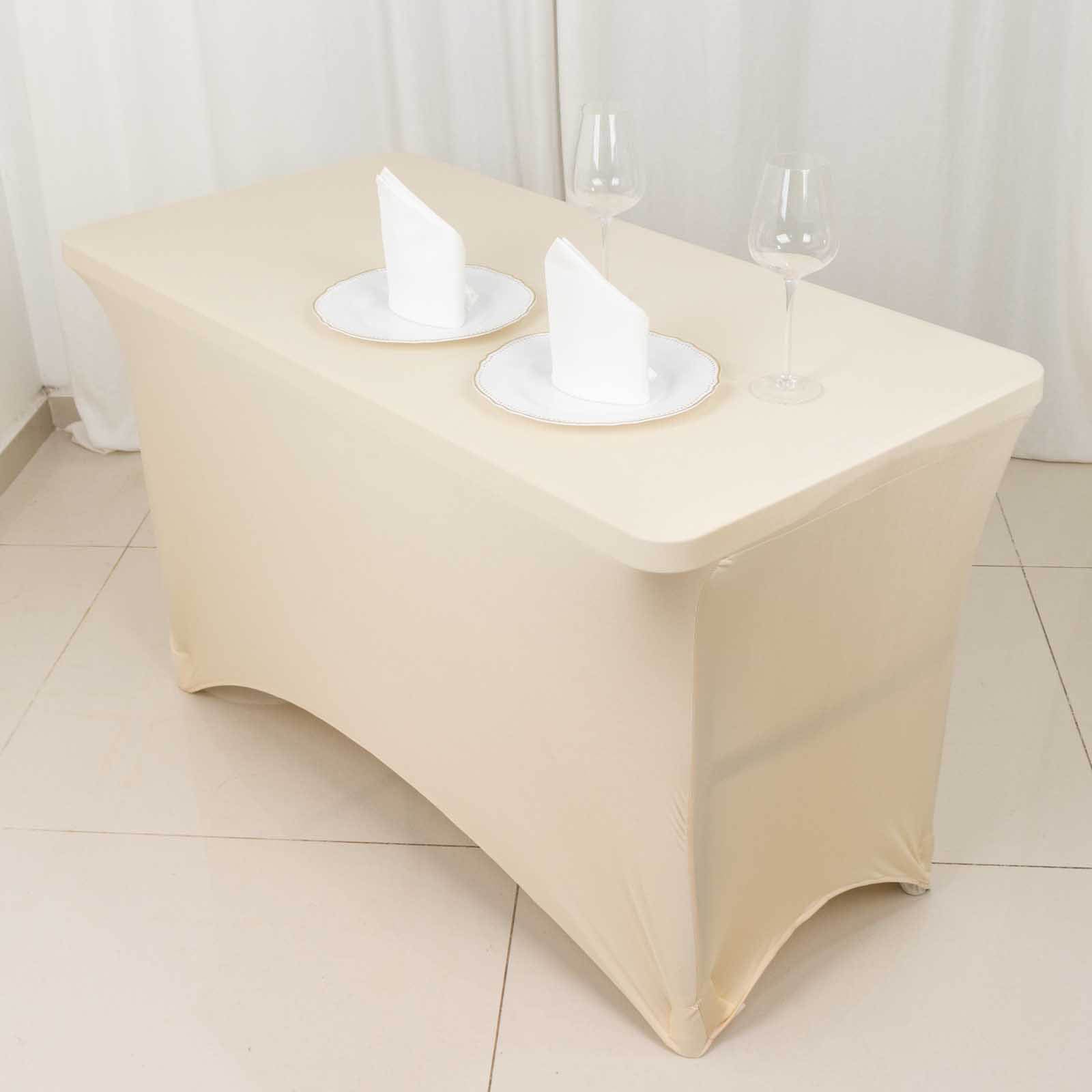 Beige Stretch Spandex Tablecloth - Durable, Form-Fitting for 4ft Tables