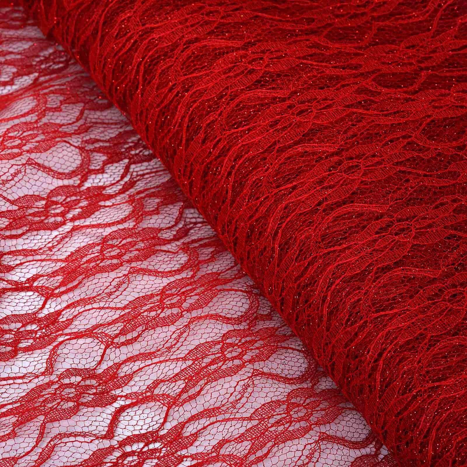 Red Floral Shimmer Tulle Fabric Bolt - 54 Inches Wide, 15 Yards Long