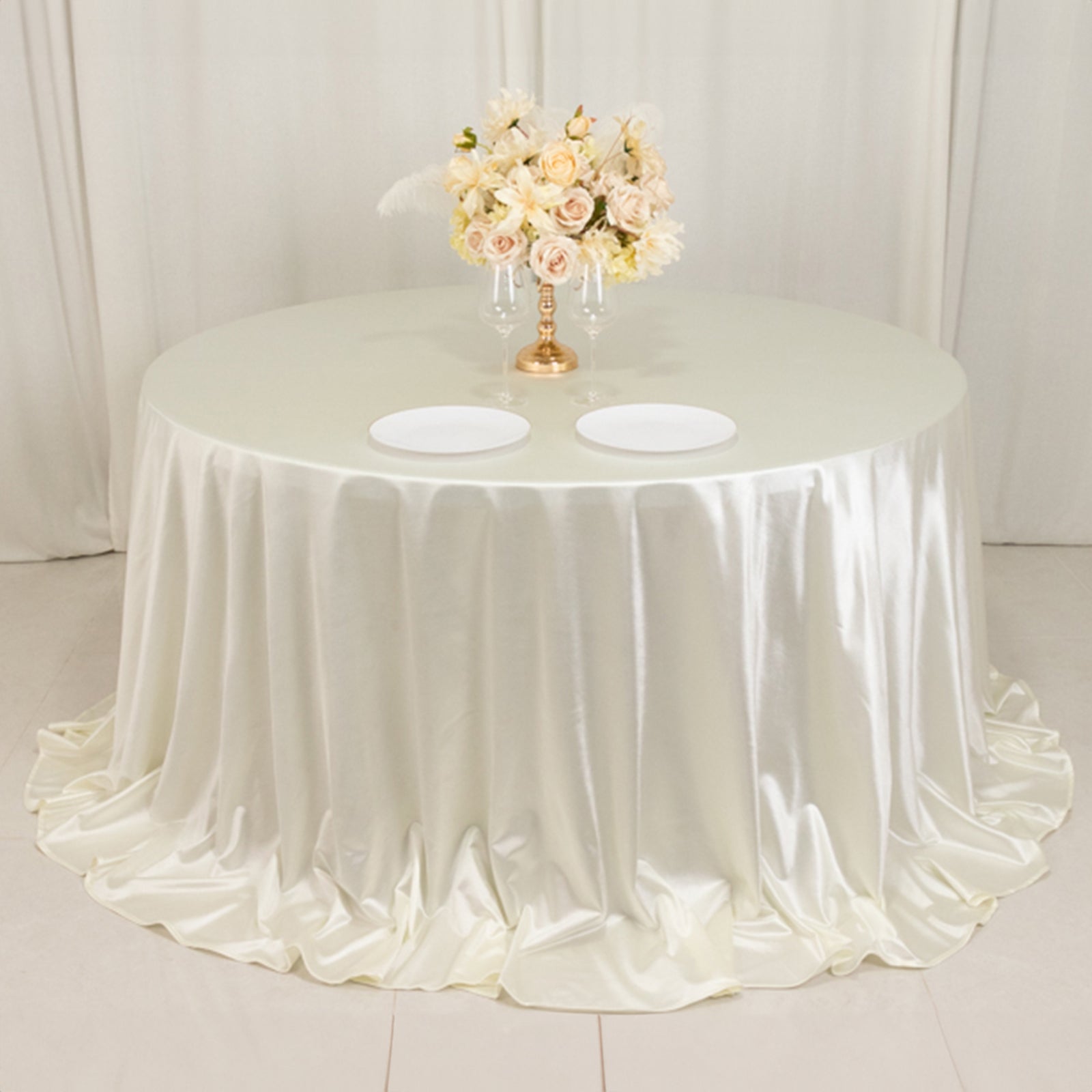 Hot! Premium Wrinkle-Free, Stain-Resistant 132" Shimmering Pearl White Scuba Round Tablecloth