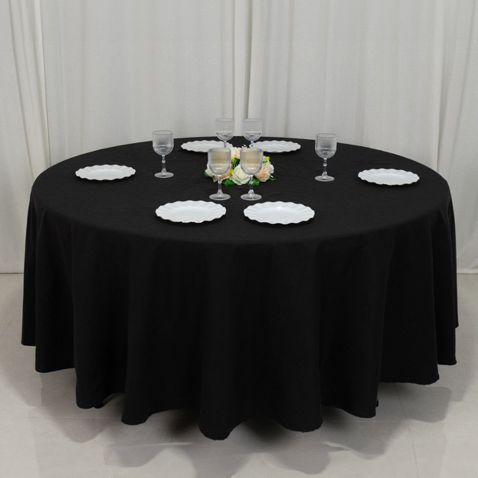 Wrinkle-Resistant Black Cotton Blend 108-Inch Round Tablecloth for Various Occasions