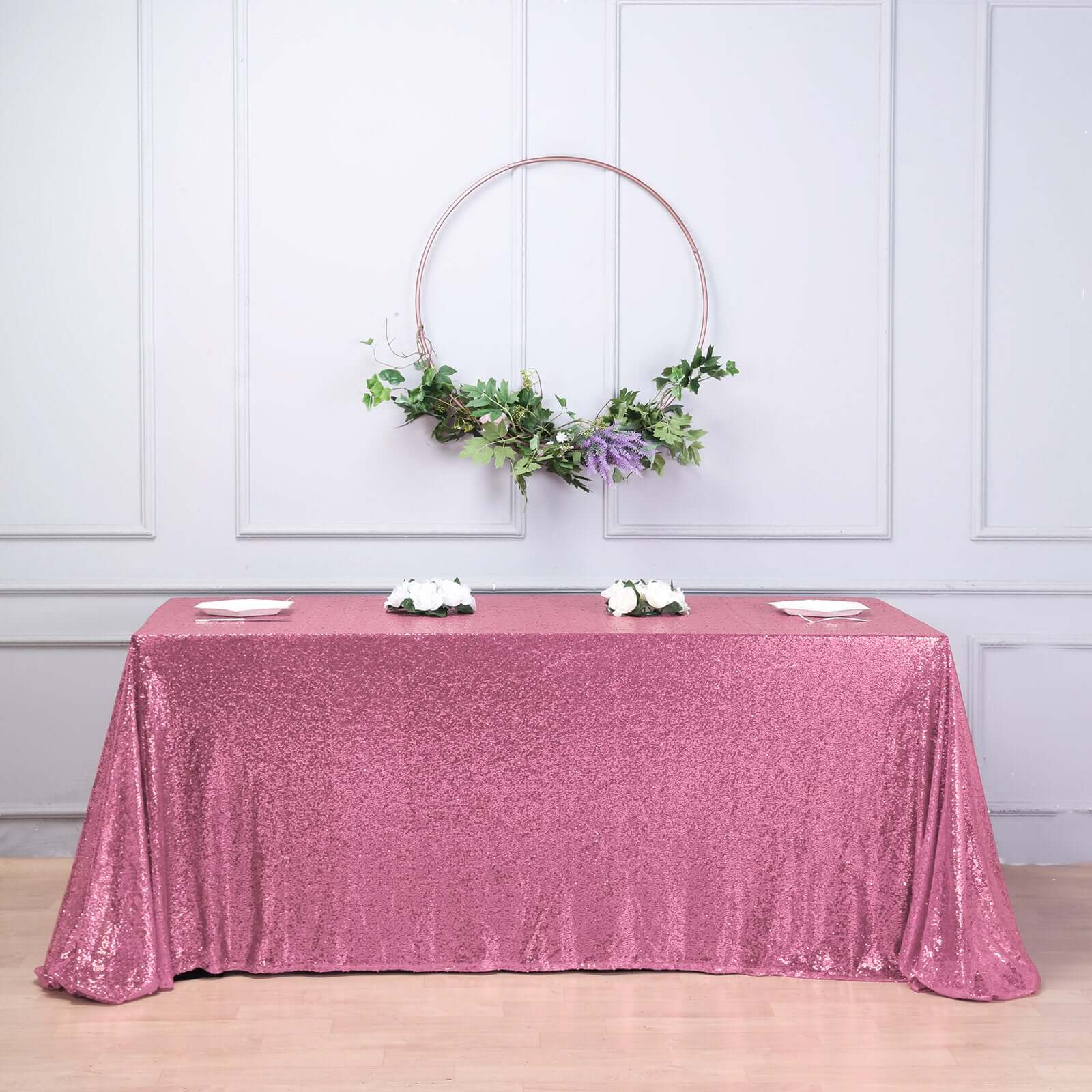 Pink Seamless Glittering 90x156 Rectangle Sequin Tablecloth