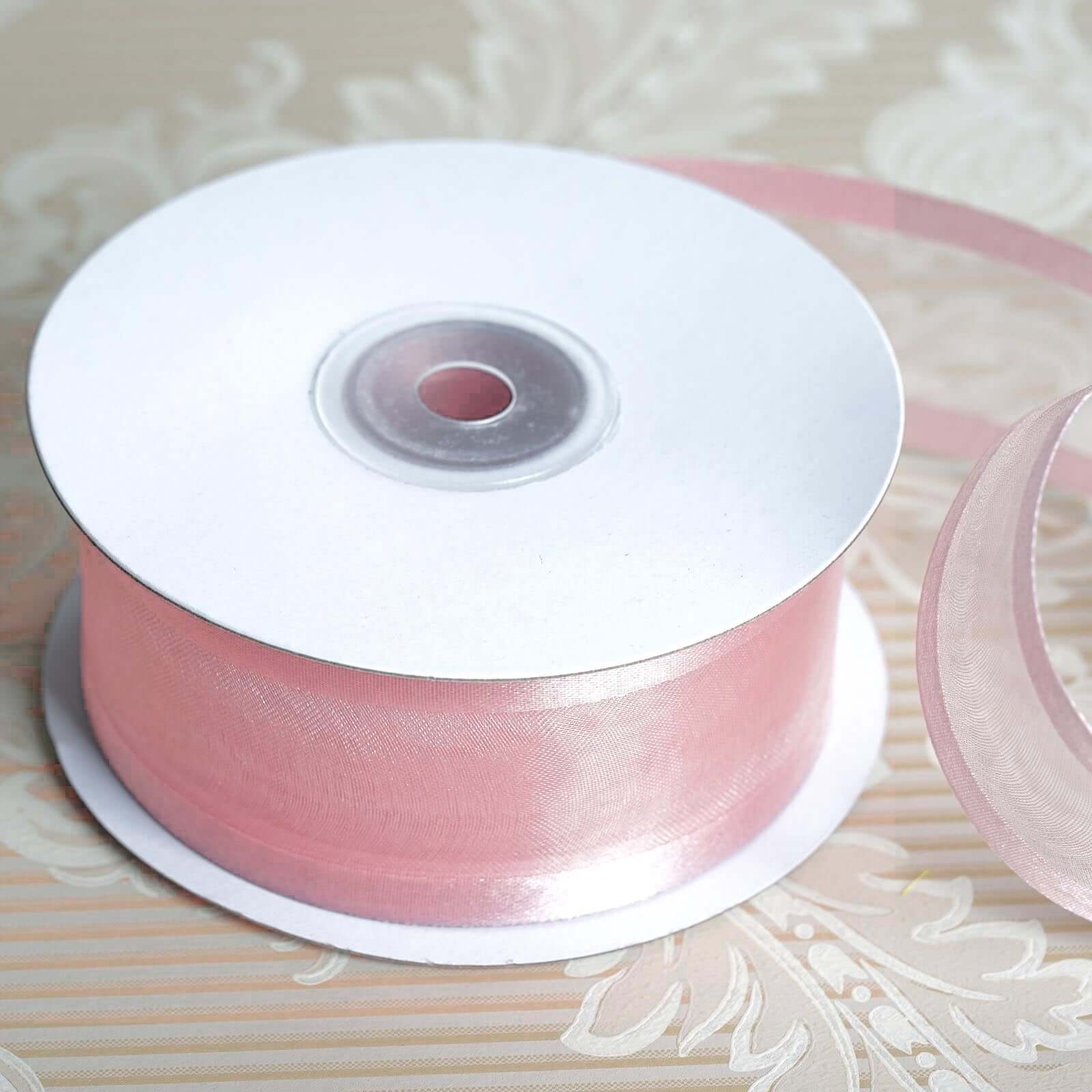 25 Yards 1.5 Inches Blush Premium Woven Nylon Organza Ribbon with Satin Edges