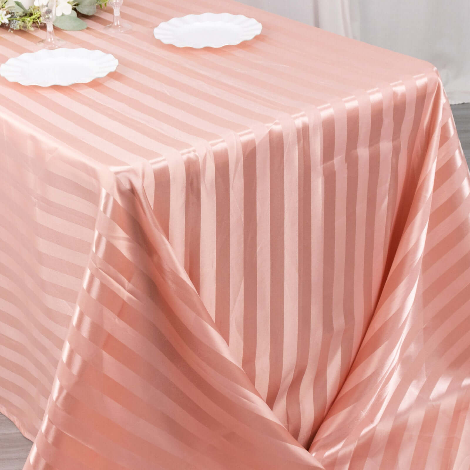 Hot Deal! Dusty Rose Satin Rectangular Tablecloth with Glossy Stripes, 90x132 inches