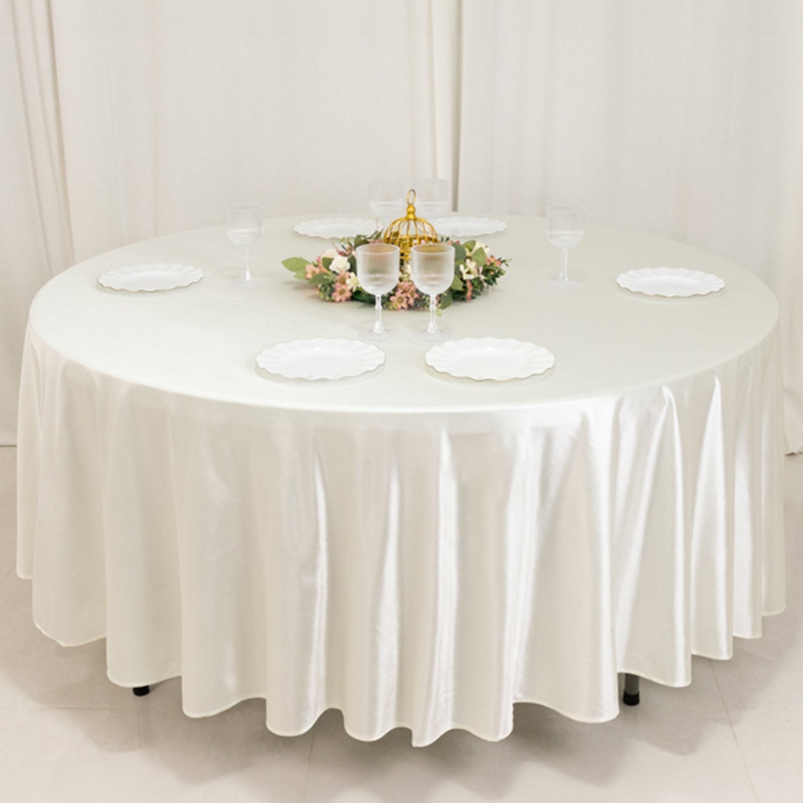 Hot Deal! Premium 108' Round Scuba Tablecloth in Shimmering Pearl White - Wrinkle & Stain Resistant