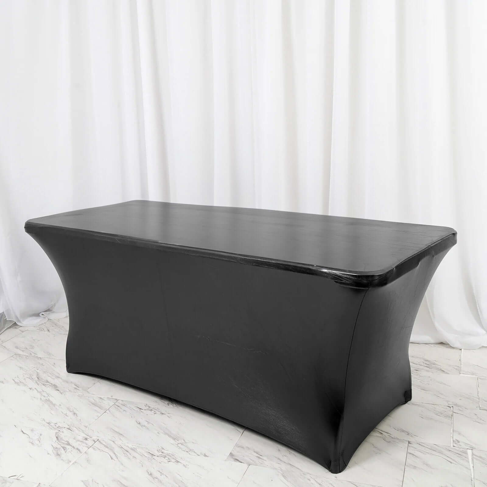 Metallic Black 4-Way Stretch Spandex Tablecloth for 6FT Rectangular Table
