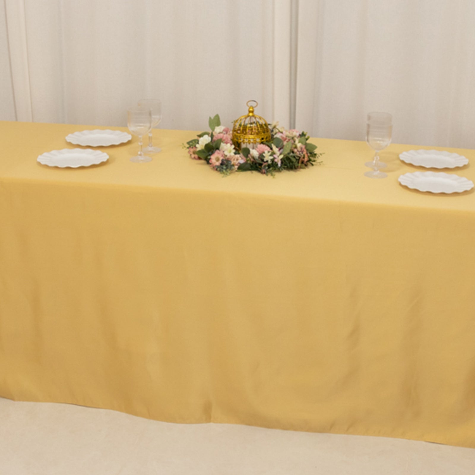 Luxurious Champagne Lamour Satin 90x156 Rectangle Seamless Tablecloth
