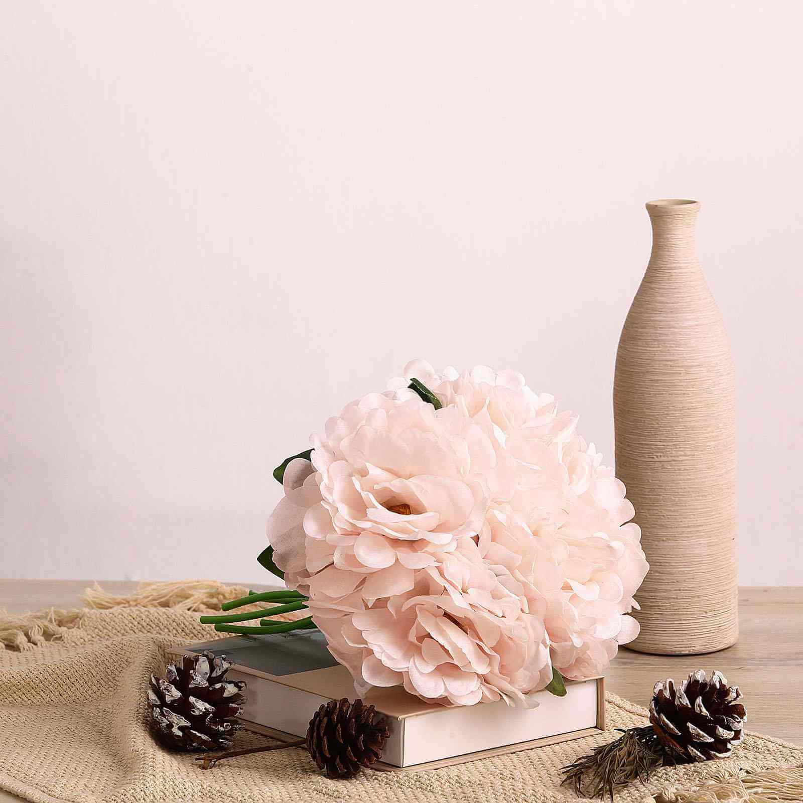 Hot Sale! 11-piece Blush Artificial Silk Peony Flower Bouquet for Various Occasions
