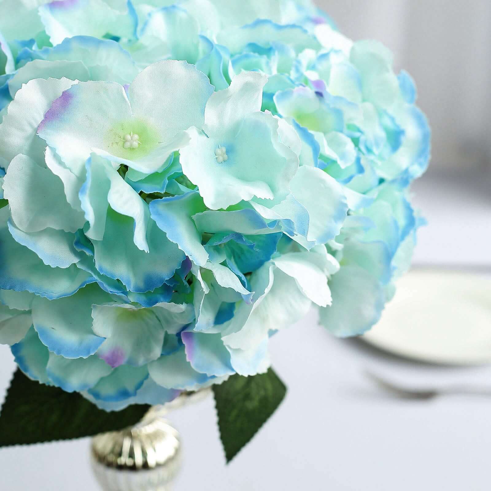 Get 5 Artificial Silk Baby Blue Hydrangea Flower Bouquets for Lifelike Decor