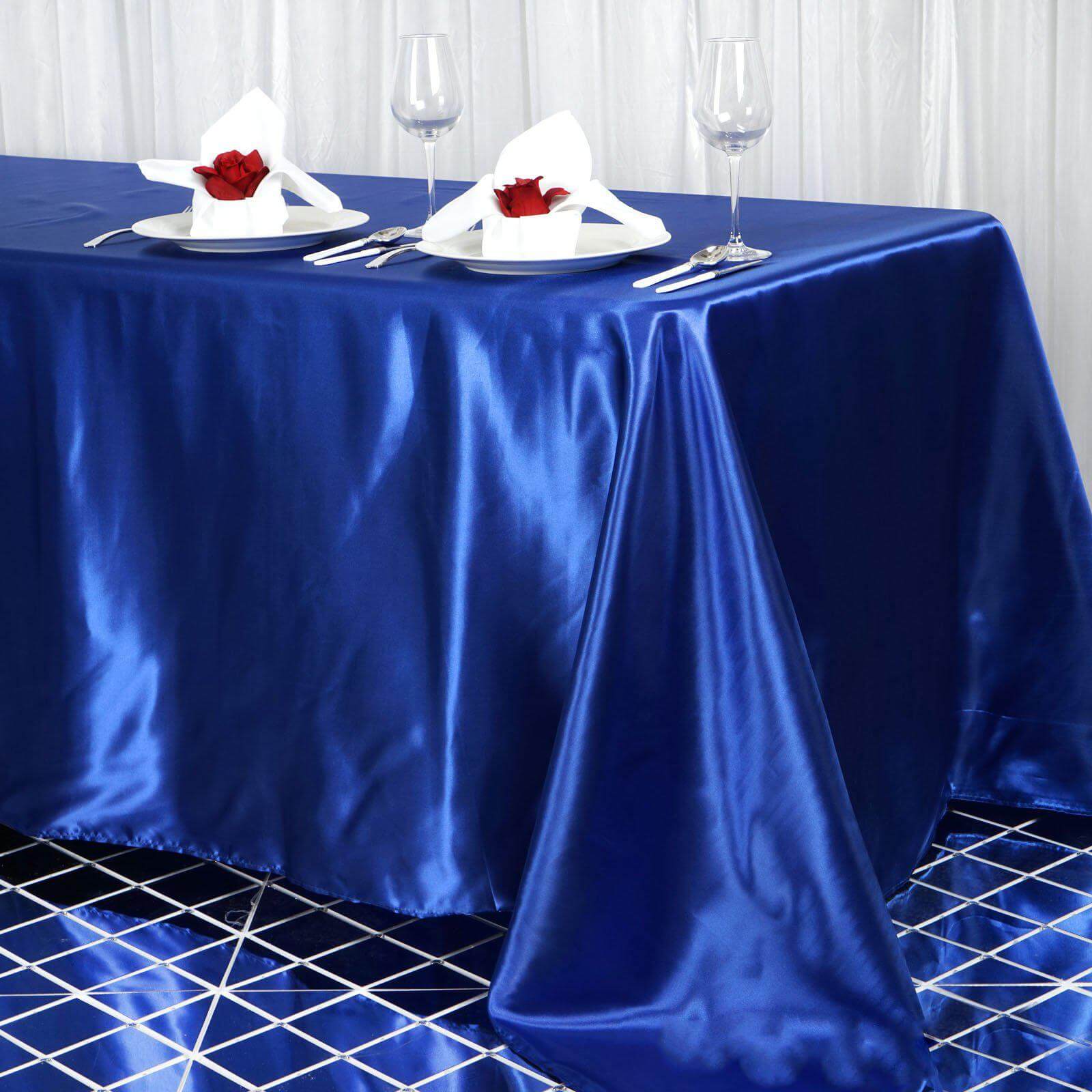 Royal Blue Satin Seamless Rectangular Tablecloth 90x156 - Ideal for Events