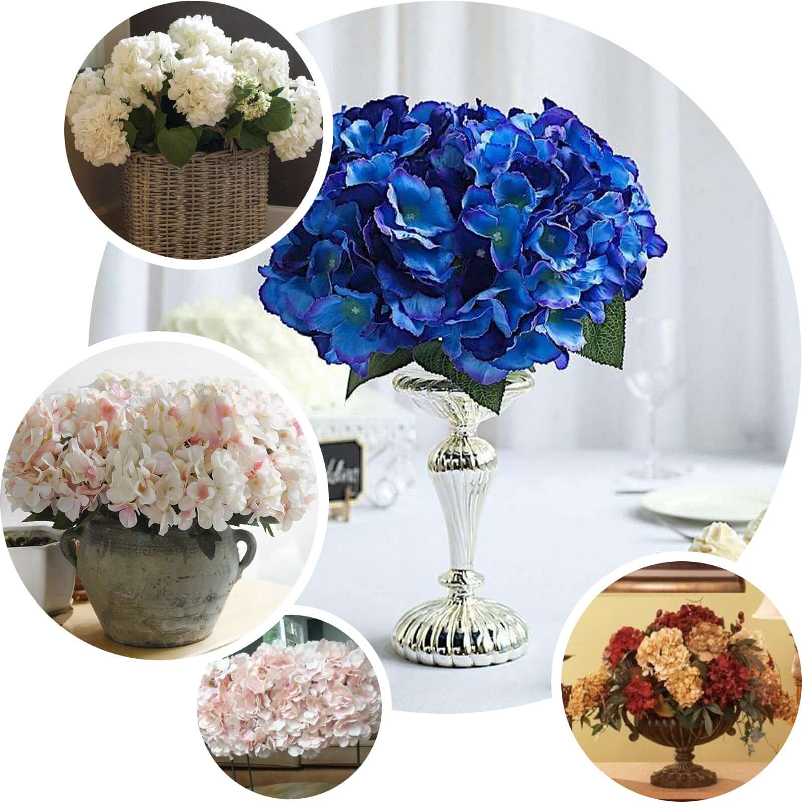 Get 5 Artificial Silk Baby Blue Hydrangea Flower Bouquets for Lifelike Decor