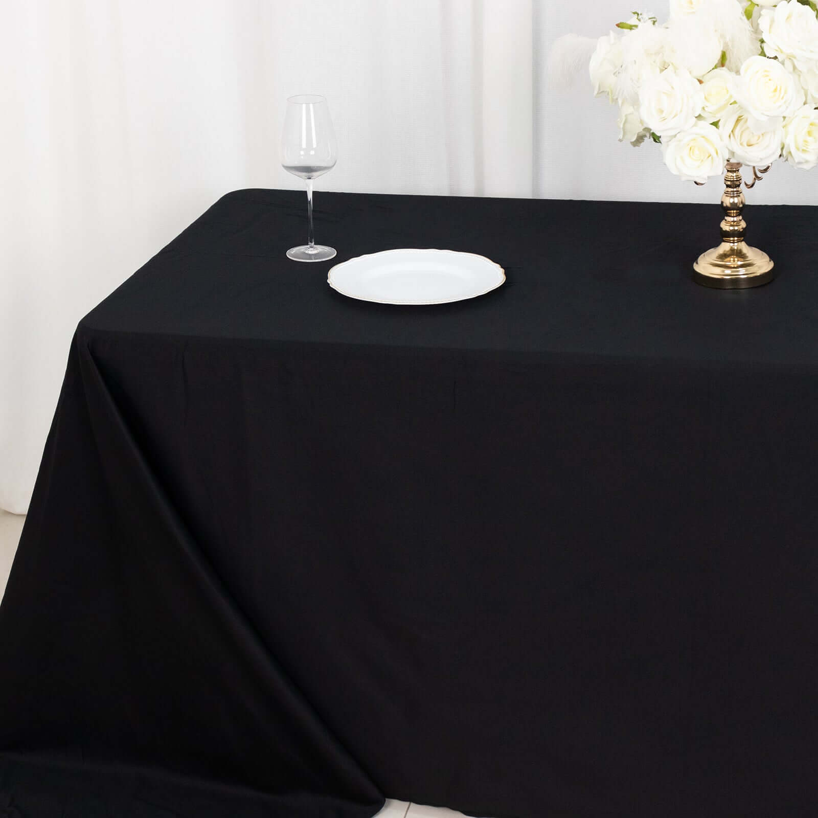 Black Seamless 100% Cotton Rectangle Tablecloth, 90x132, Soft & Breathable