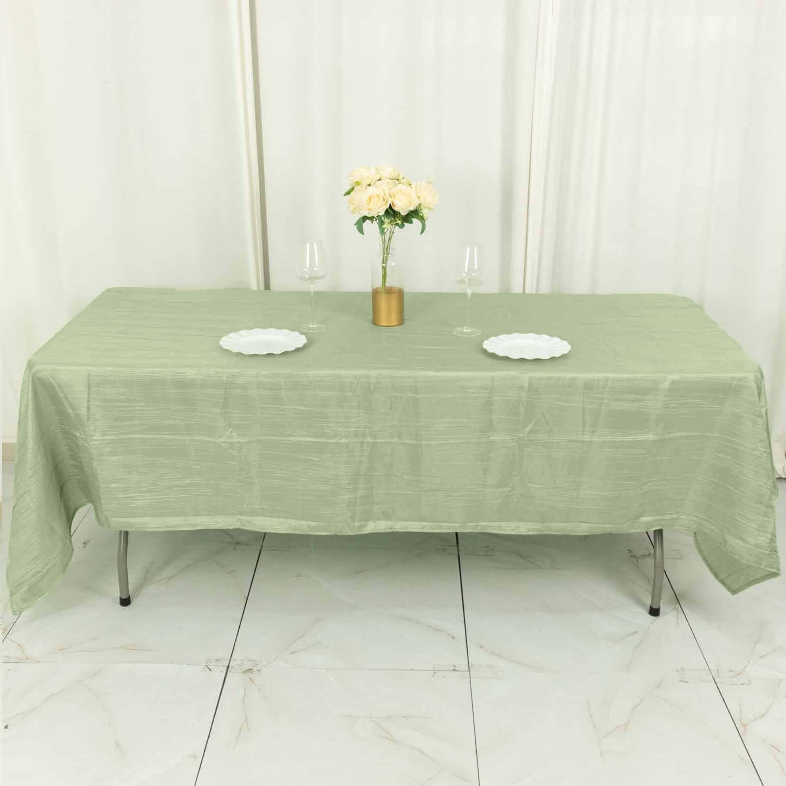 Hot Deal! Sage Green Crinkle Taffeta 60x102 Rectangle Tablecloth