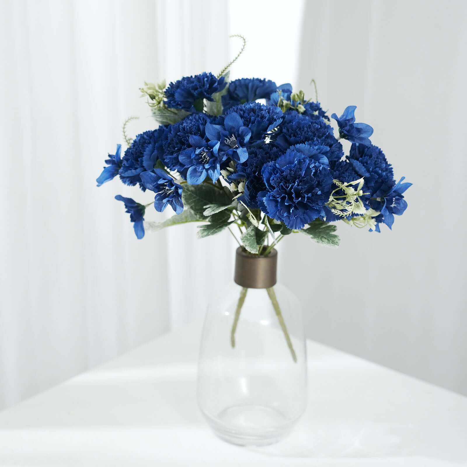 Set of 3 Navy Blue Artificial Silk Carnation Flower Arrangements, 14 Inches Tall