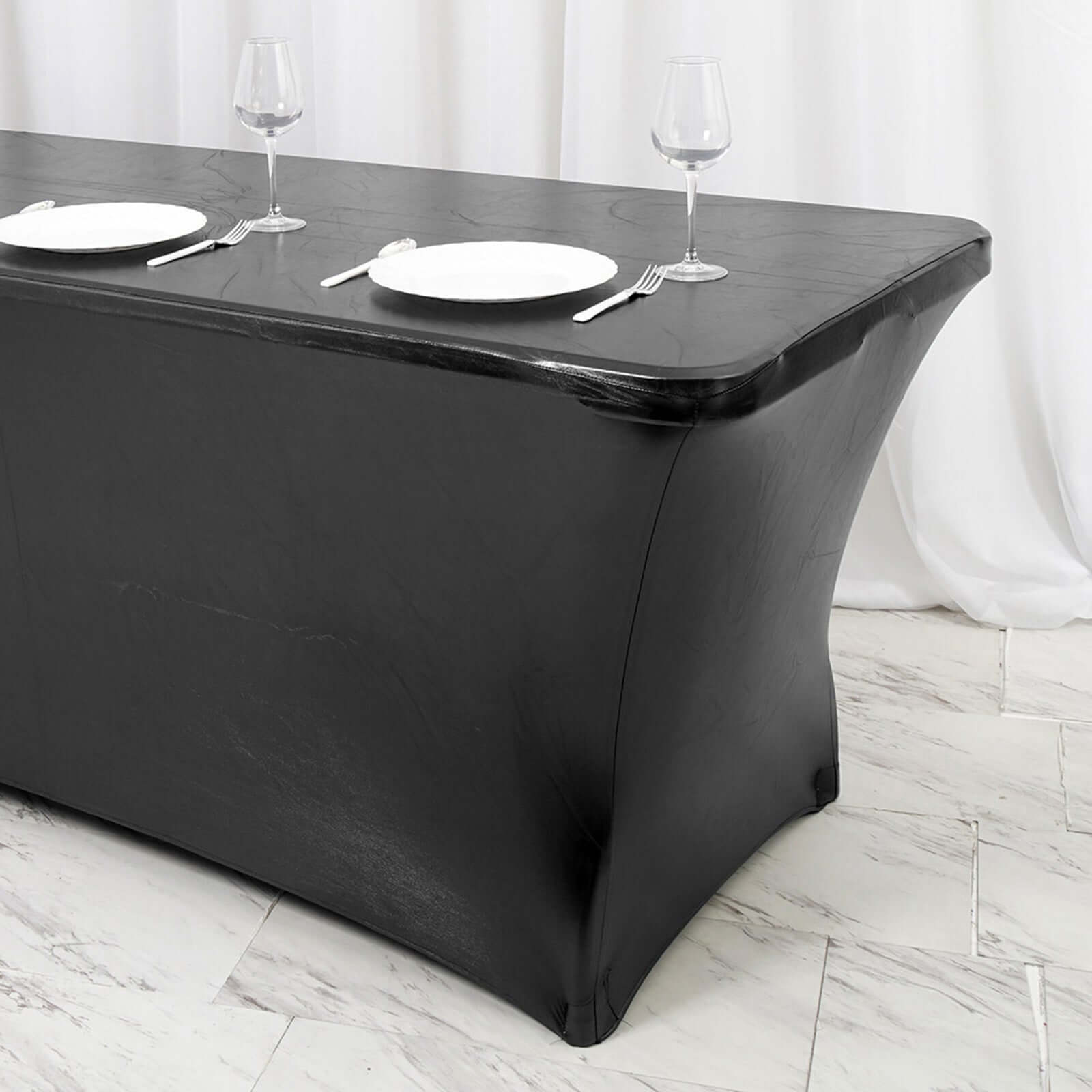 Metallic Black 4-Way Stretch Spandex Tablecloth for 6FT Rectangular Table