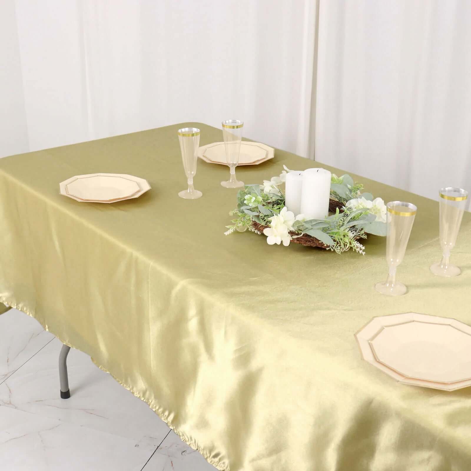 Champagne Satin Rectangular 60x102 Tablecloth - Lustrous & Stain-Resistant