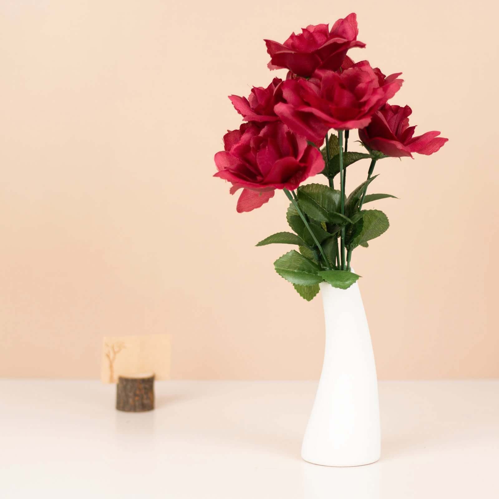 12 Bushes of Premium Burgundy Artificial Silk Rose Flowers, 84 Roses in Total