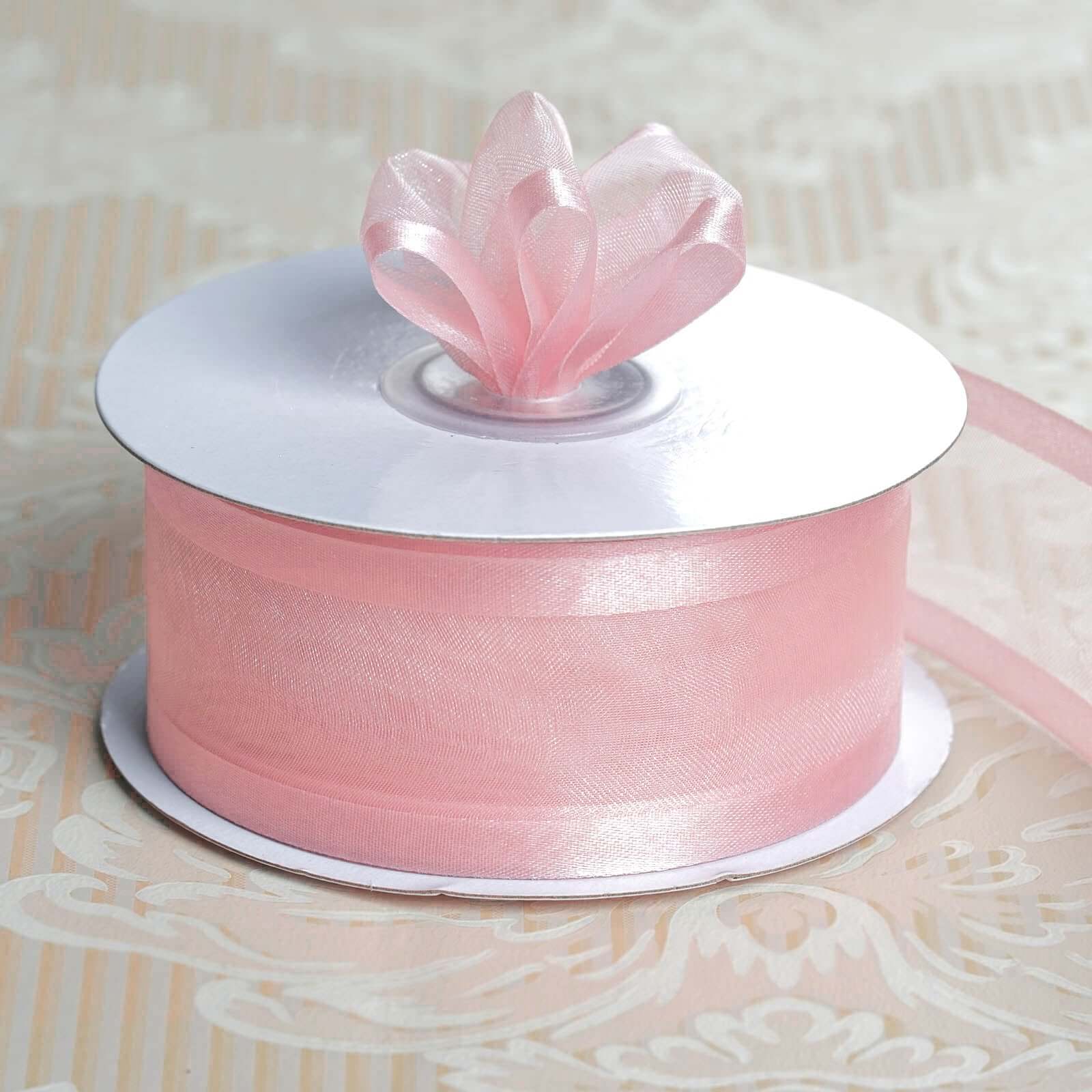 25 Yards 1.5 Inches Blush Premium Woven Nylon Organza Ribbon with Satin Edges