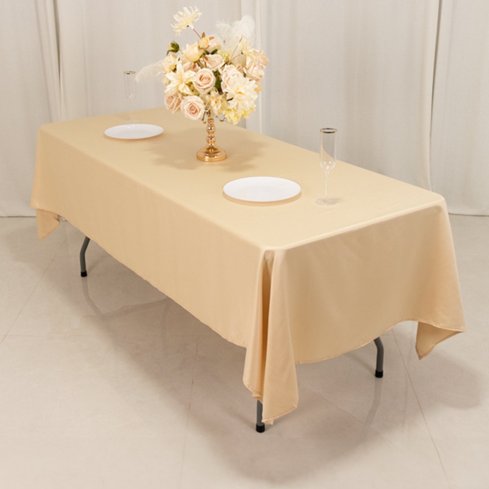 Get This Durable & Silky Soft Beige Lamour Satin Rectangle Tablecloth (60x102)