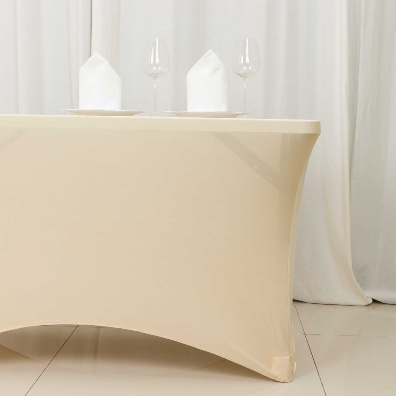 Beige Stretch Spandex Tablecloth - Durable, Form-Fitting for 4ft Tables
