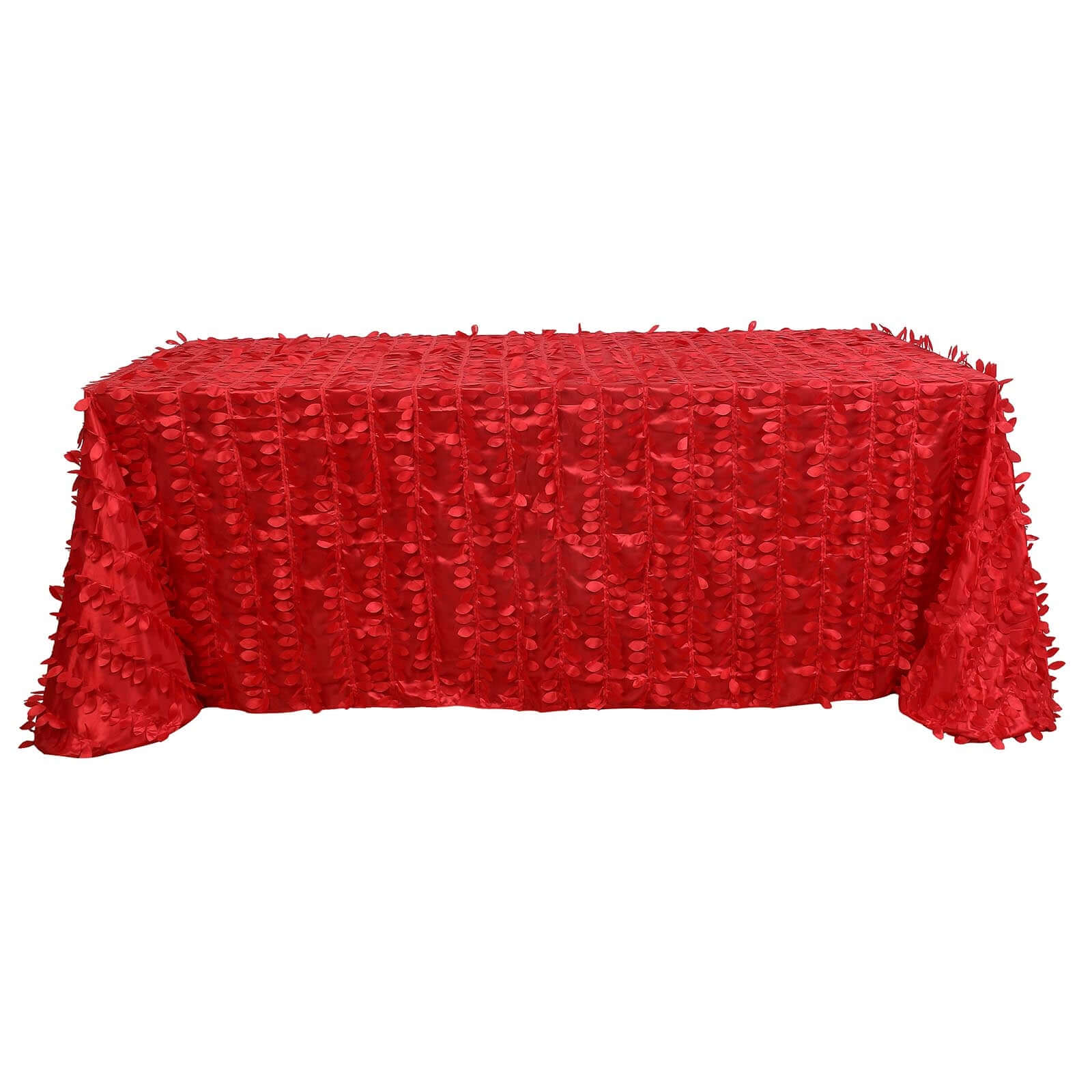 Hot Deal! Red Taffeta Rectangle Tablecloth with 3D Leaf Petal Design, 90x132