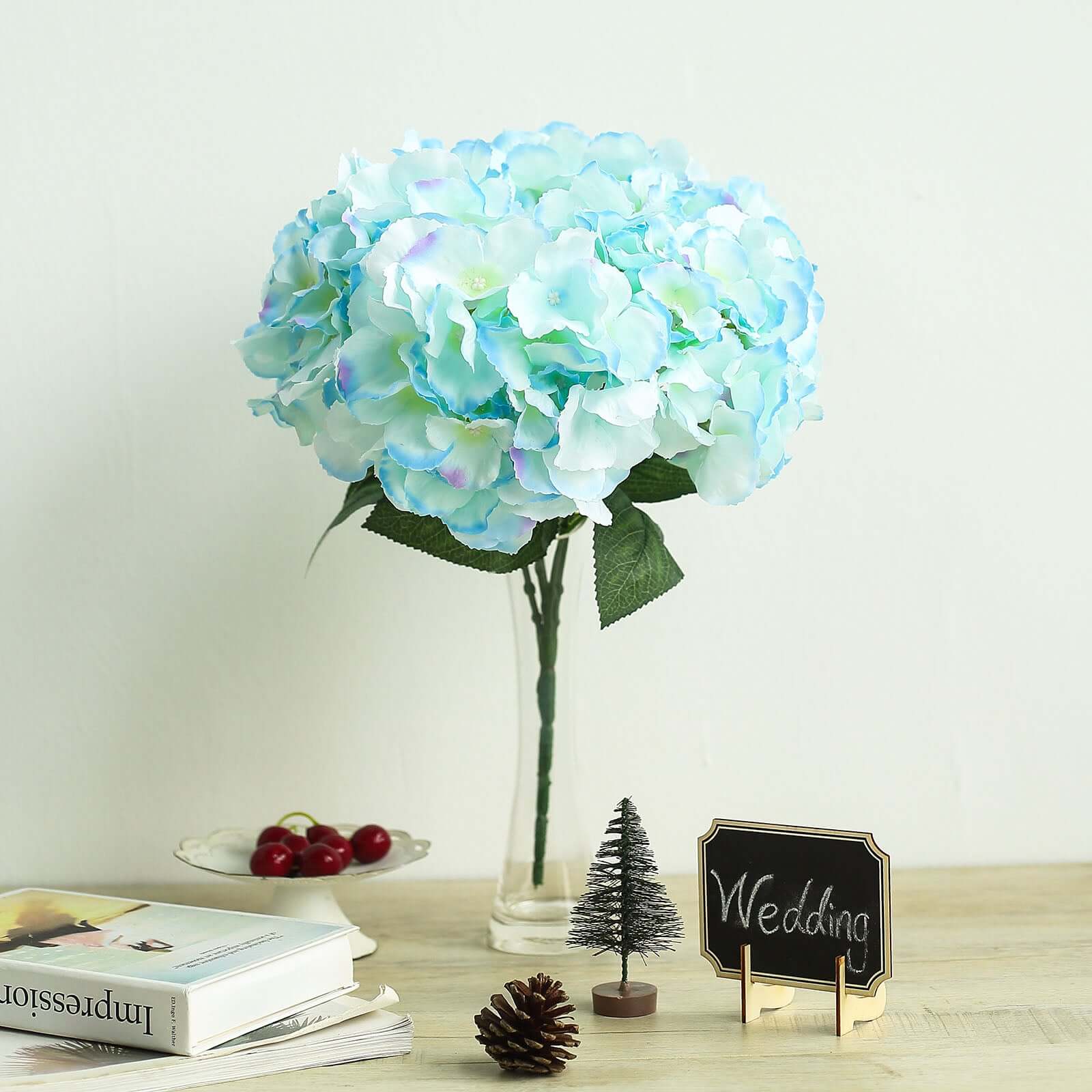 Get 5 Artificial Silk Baby Blue Hydrangea Flower Bouquets for Lifelike Decor