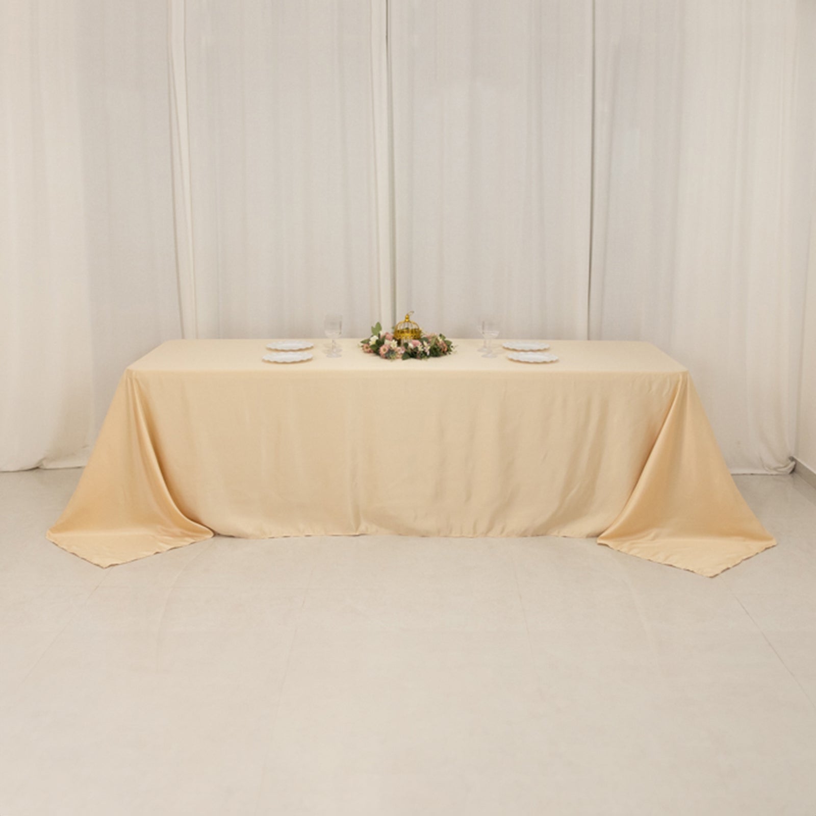 Beige Lamour Satin Rectangle Tablecloth 90x156 - Luxurious, Soft & Seamless