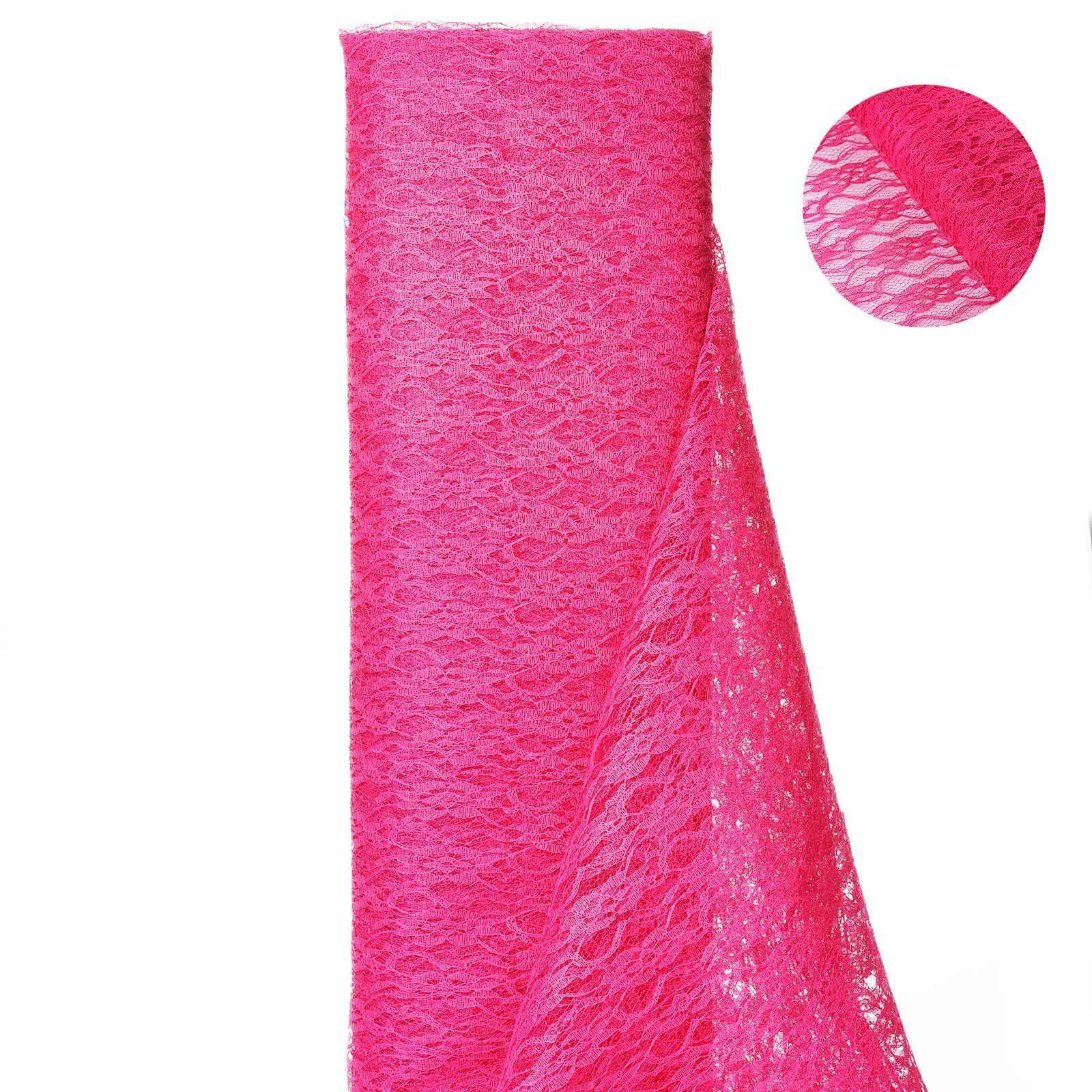 15-Yard Fuchsia Floral Shimmer Lace Tulle Fabric Bolt, 54 Inches Wide