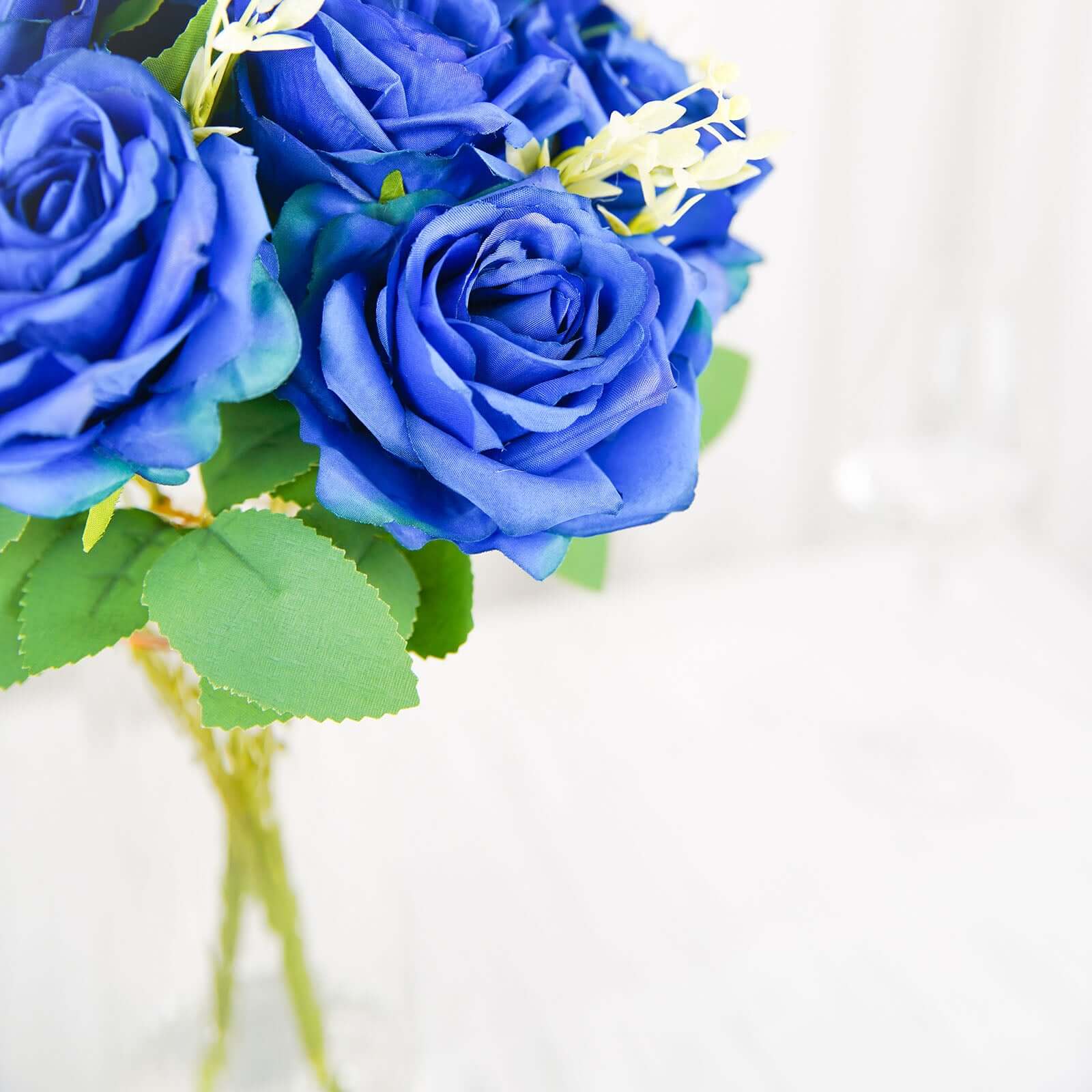 2 Bushes 18-Head Royal Blue Artificial Silk Rose Flower Bouquet, Ideal for Decor