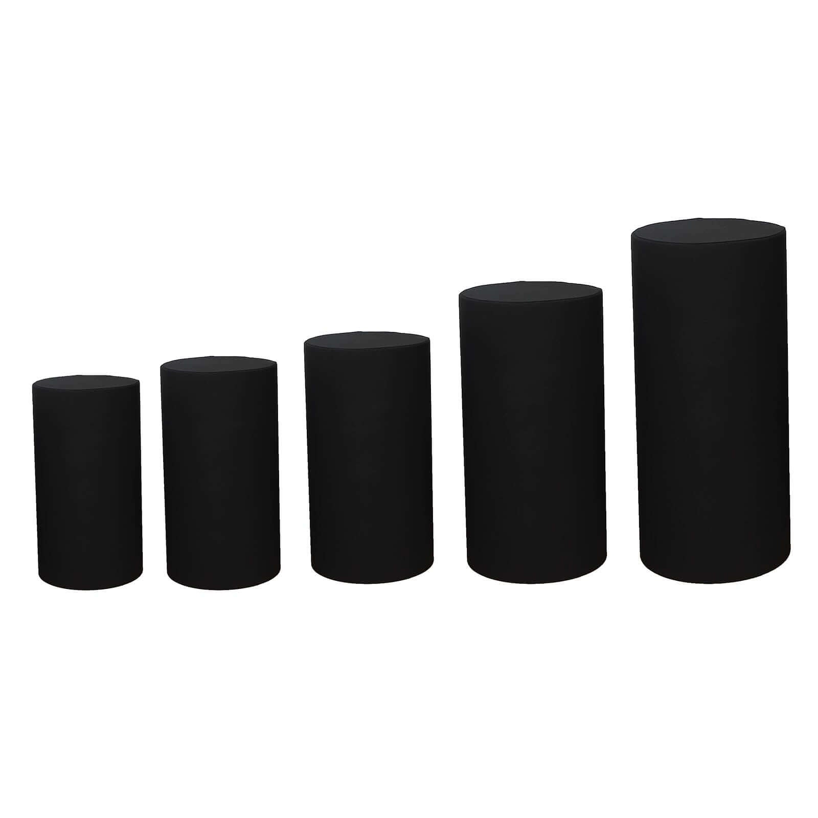Stretchable 160 GSM Black Spandex Set of 5 Cylinder Pedestal Stand Covers