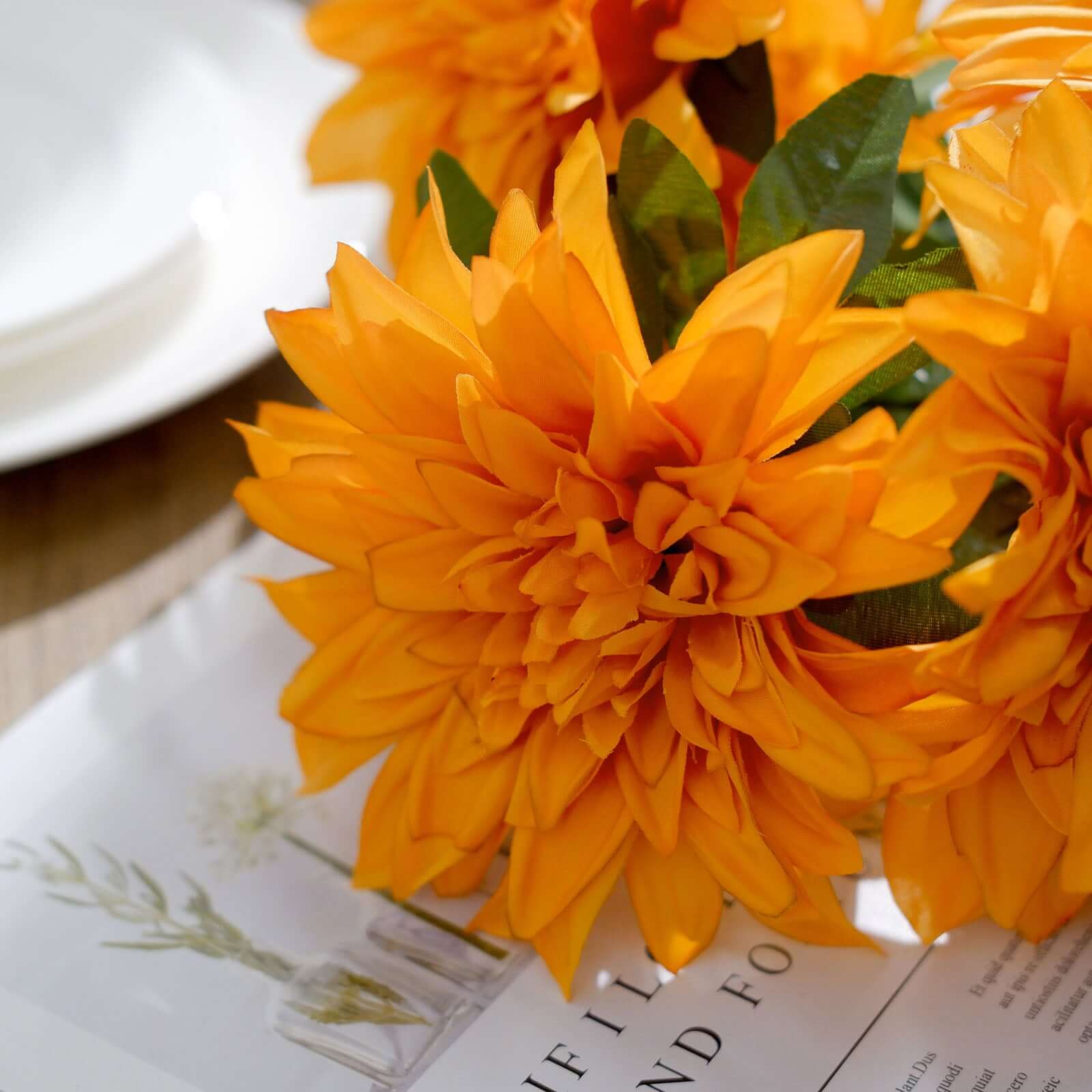 Hot Deal! 2 Bouquets of Orange Artificial Silk Dahlia Flower Spray Bushes - 20 Inches Tall