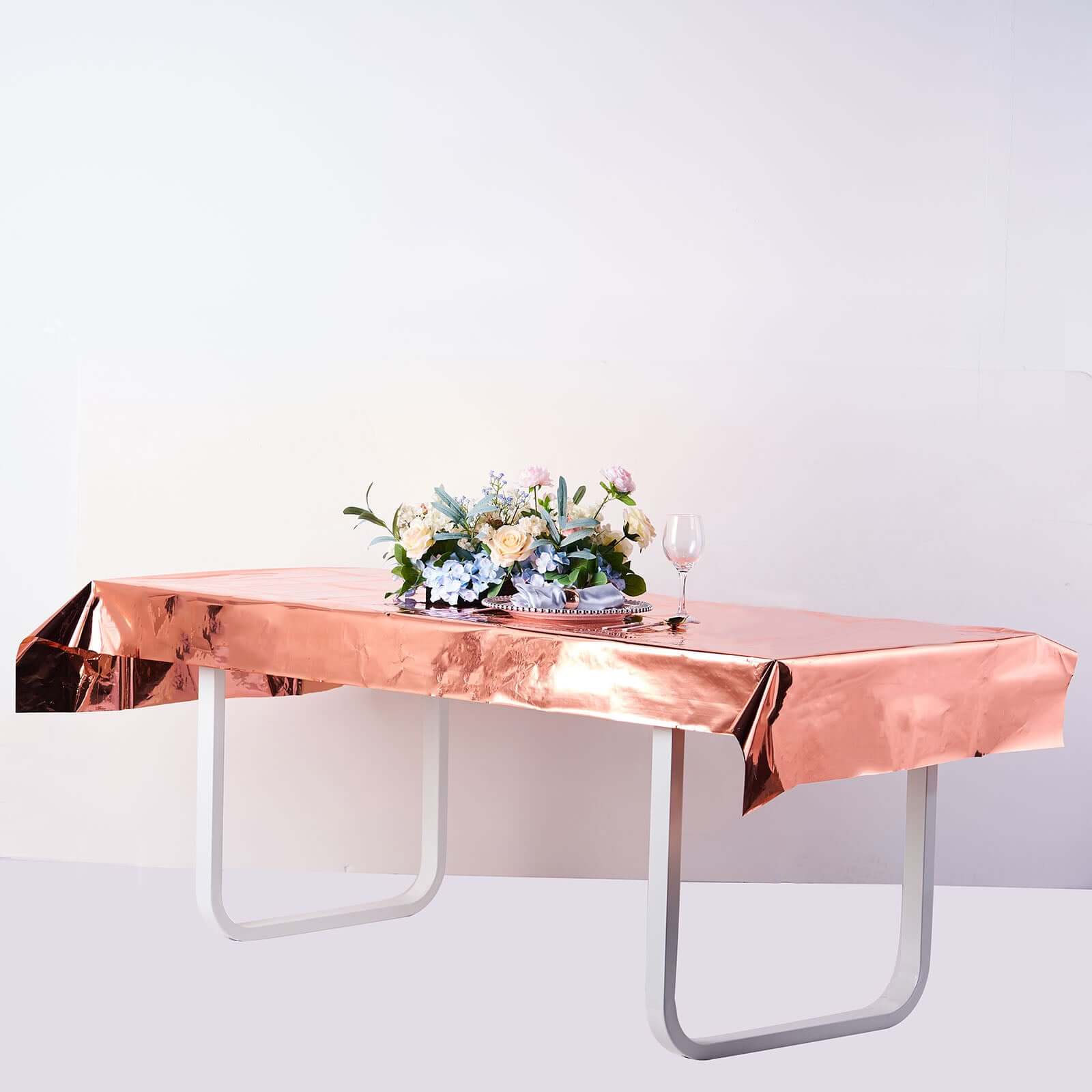 Rose Gold Disposable Metallic Foil Rectangle Tablecloth 40x90 - Ideal for Party Decor