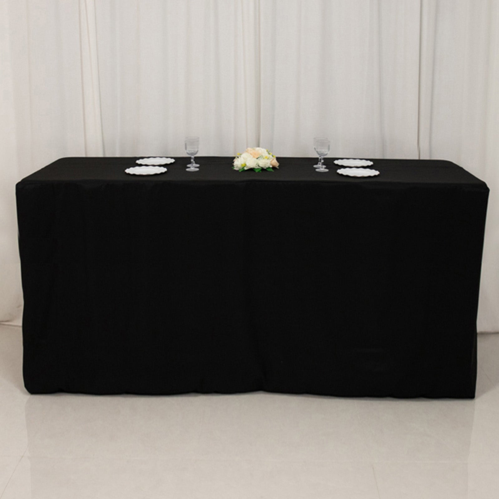 Premium Black Fitted Polyester Rectangle Tablecloth - Ideal for 8ft Tables, Durable & Stain-Resistant
