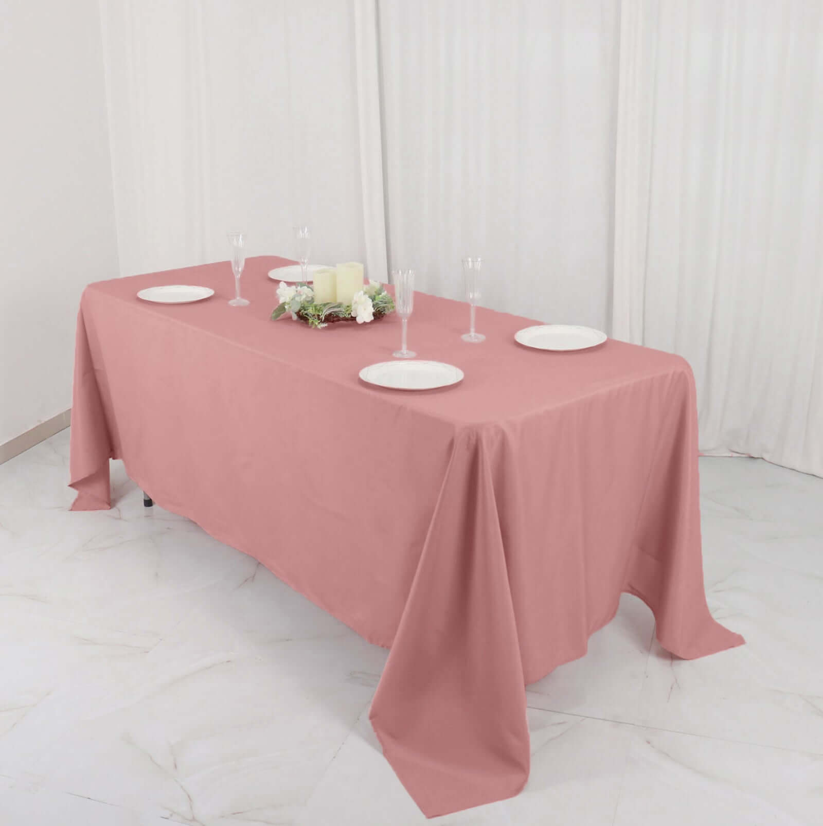 Durable and Stylish 72x120 Polyester Rectangle Tablecloth in Dusty Rose