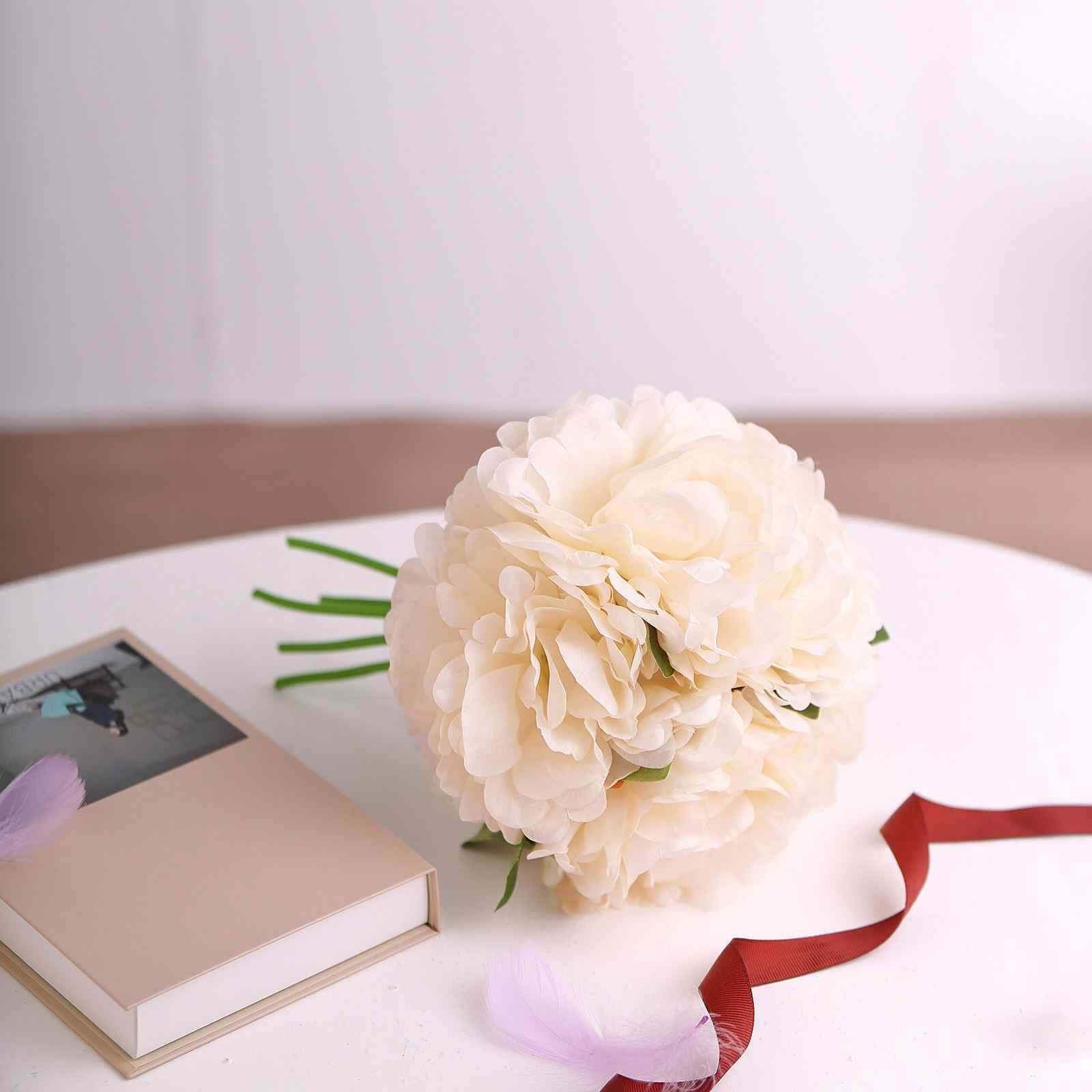 Hot Sale! 11-piece Blush and Cream Artificial Silk Peony Flower Bouquet for Various Occasions