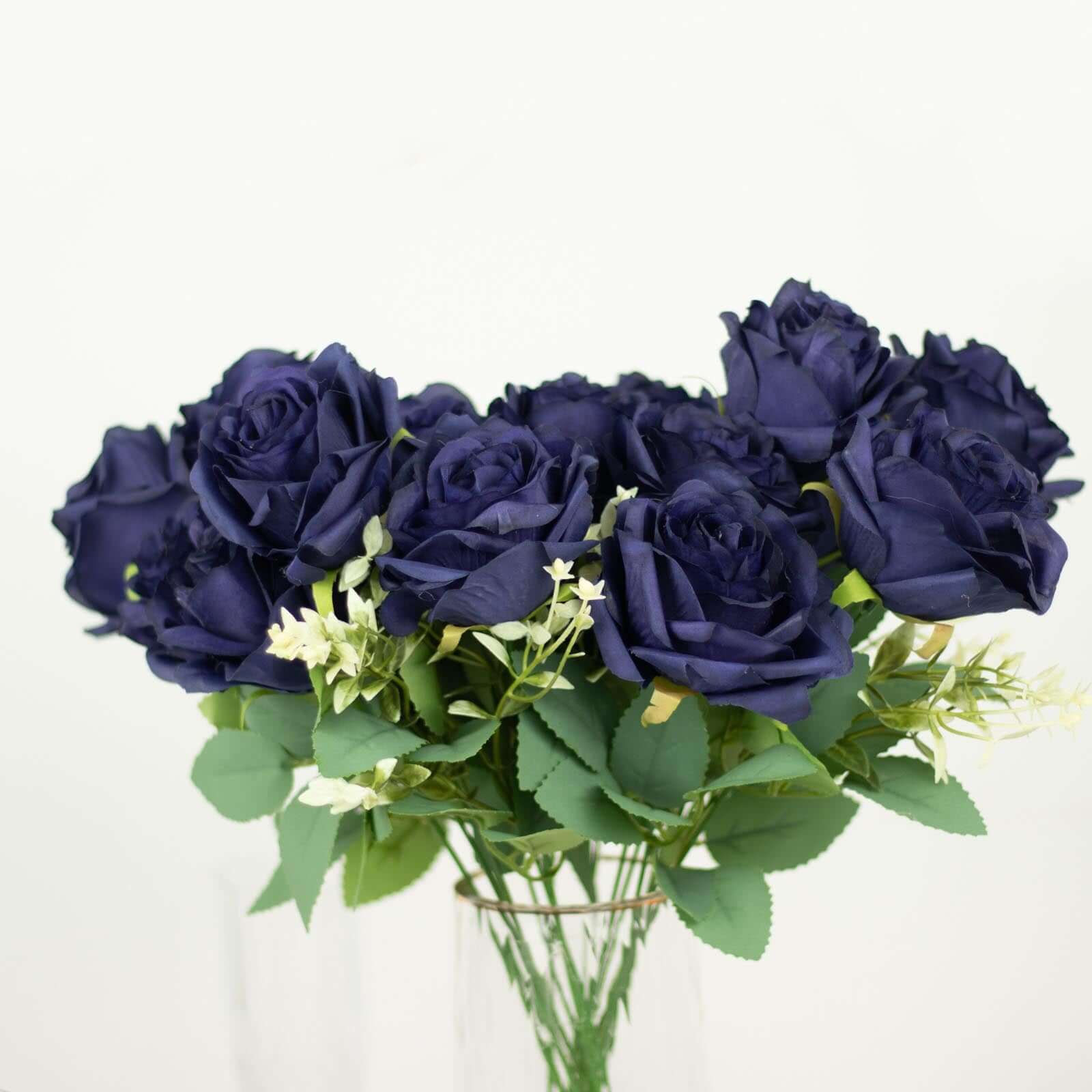 Hot Deal! 2 Bushes of 18 Realistic Navy Blue Artificial Silk Rose Flower Bouquets for Decor