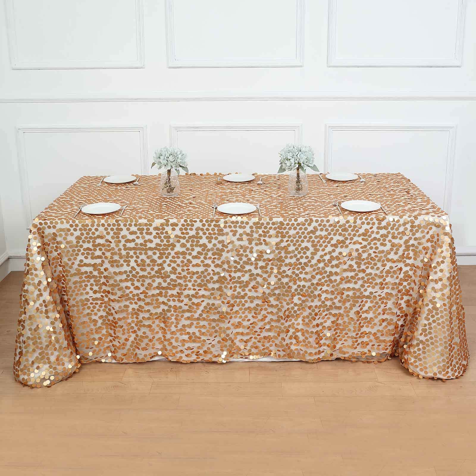 Matte Champagne Sequin Rectangle Tablecloth (90x132) - Ideal for Various Events