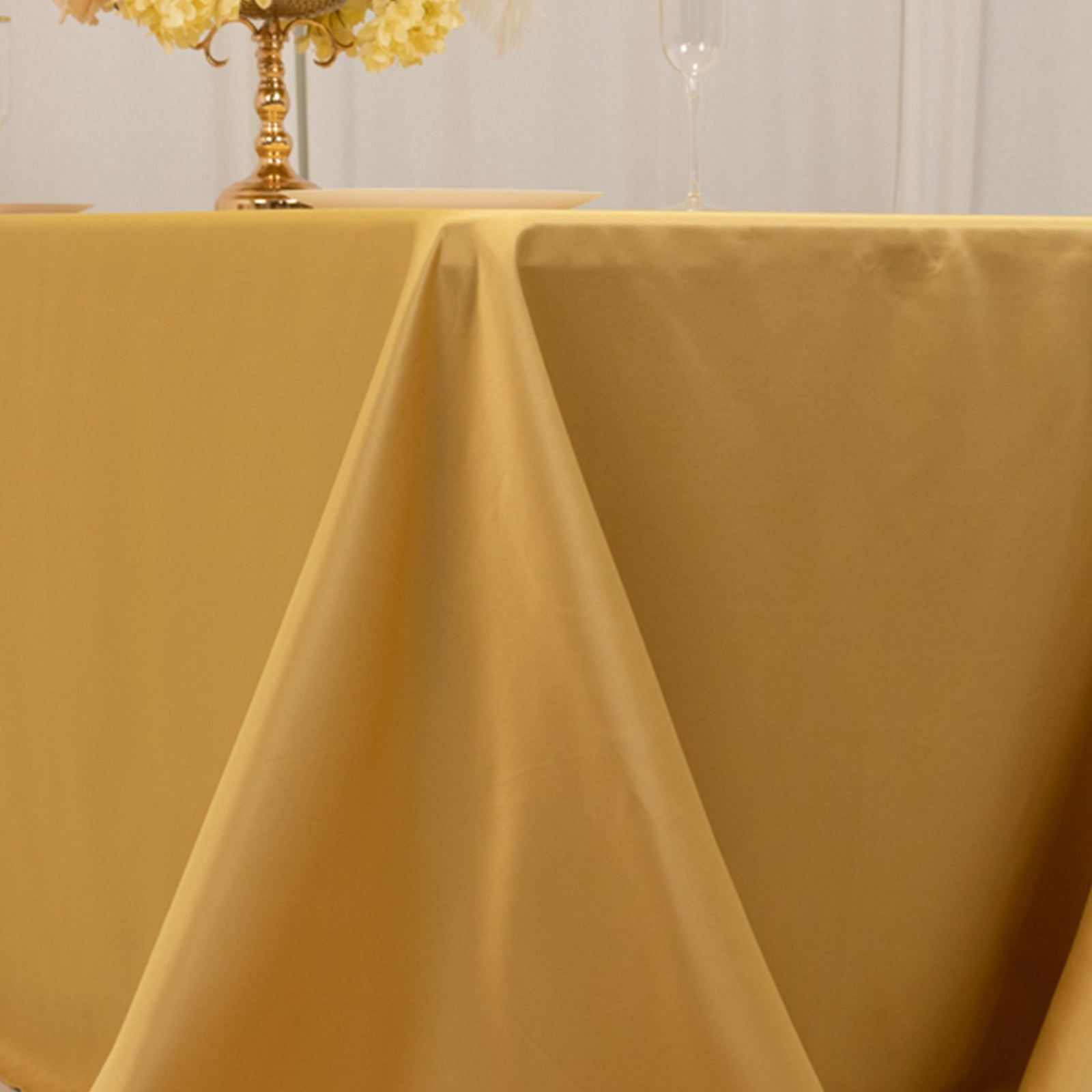 Premium Lamour Satin Champagne Rectangle Tablecloth - Soft, Silk-Like 90x132 Cover