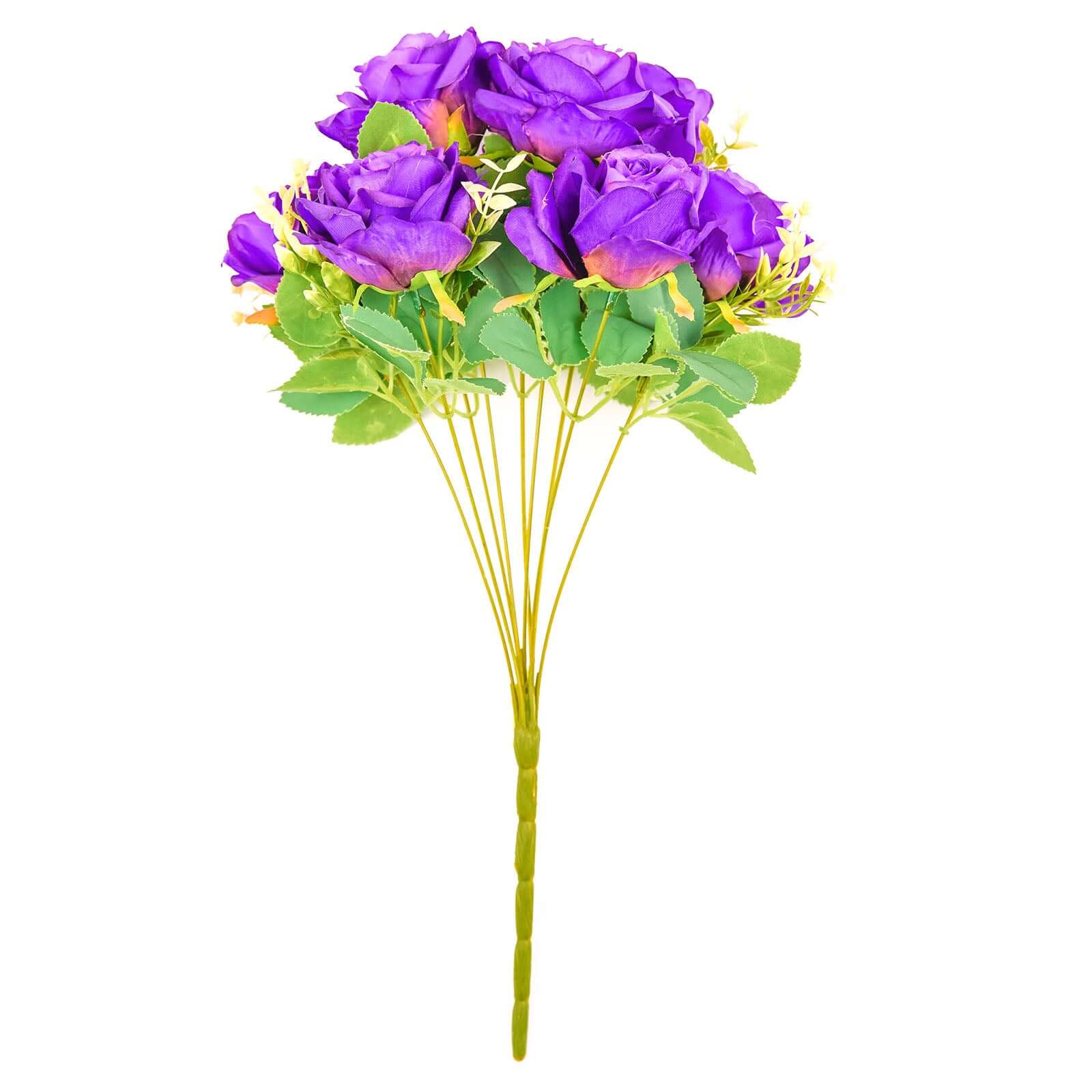 Promo! 2 Bushes of 18 Real - Touch Purple Artificial Silk Rose Flower Bouquets for Decor