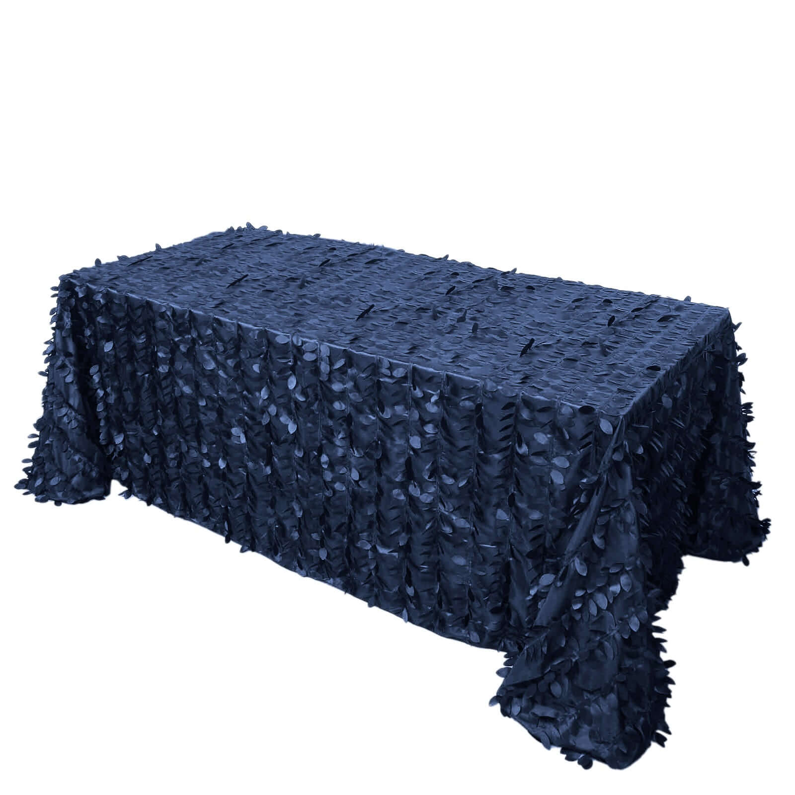 Navy Blue Taffeta Rectangle Tablecloth 90x132 with 3D Leaf Petal Design