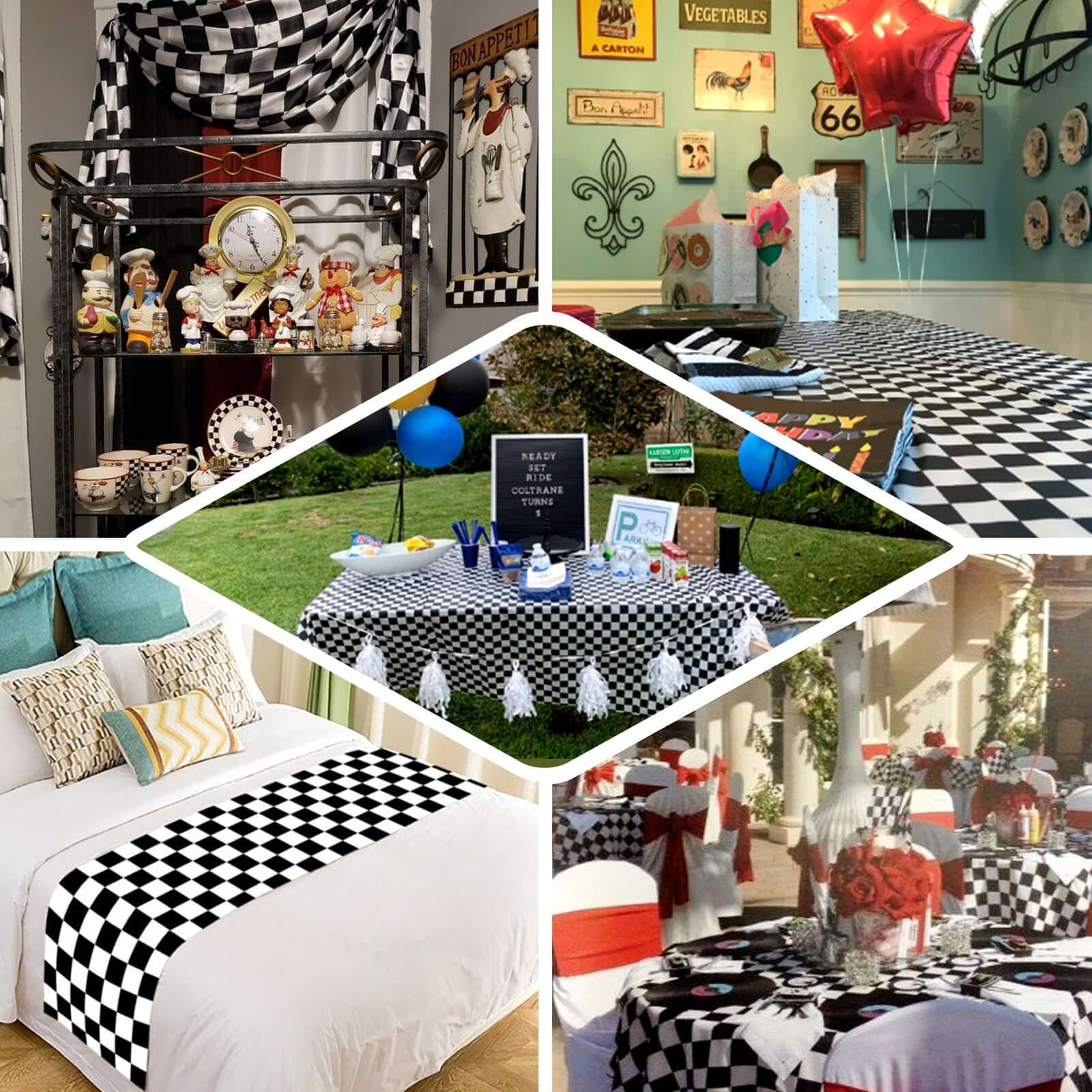 Hot Deal! 54x10 Yards Black-White Checkered Satin Fabric Roll for DIY Crafts