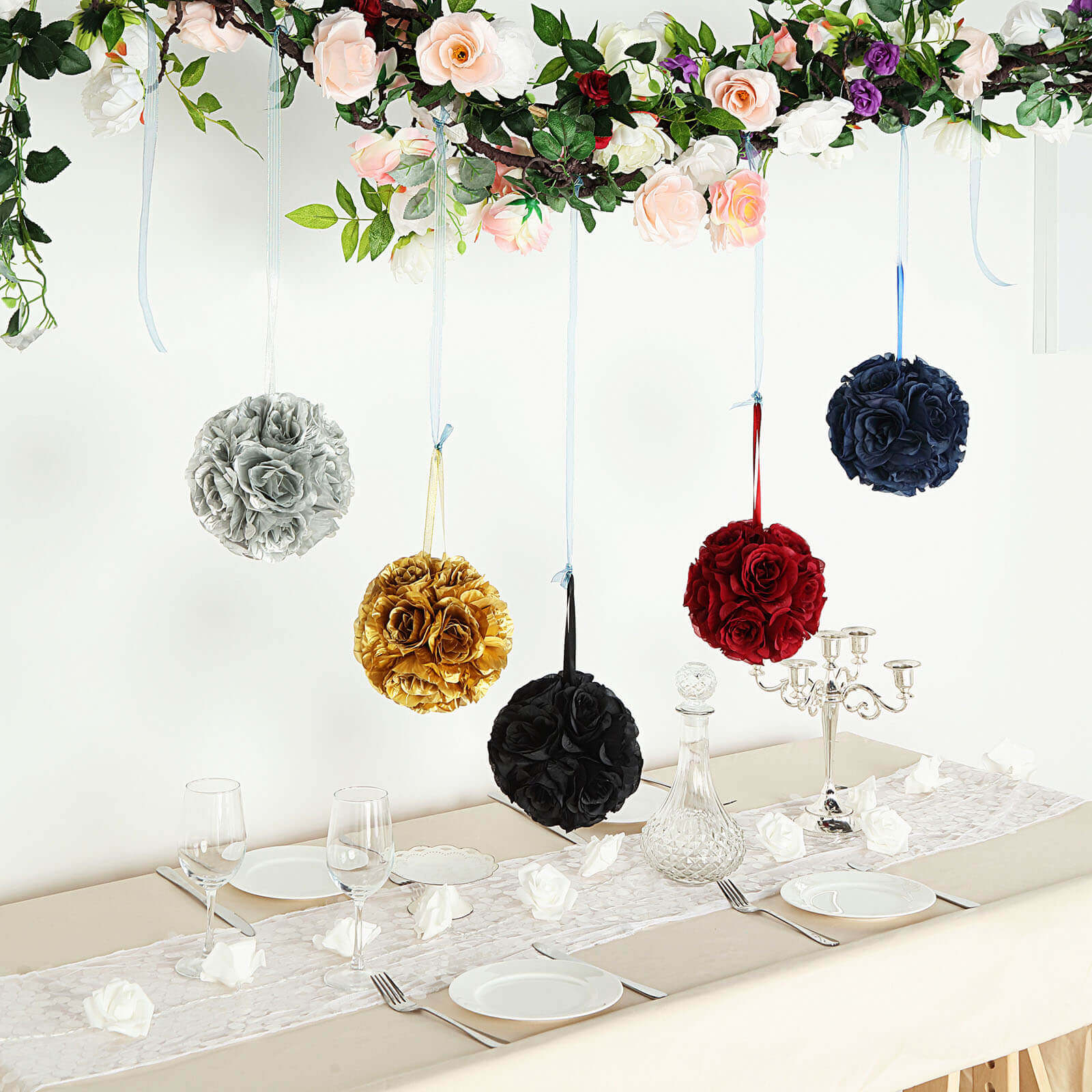 Hot Deal! 2-Pack 7" Navy Blue Artificial Silk Rose Kissing Flower Balls