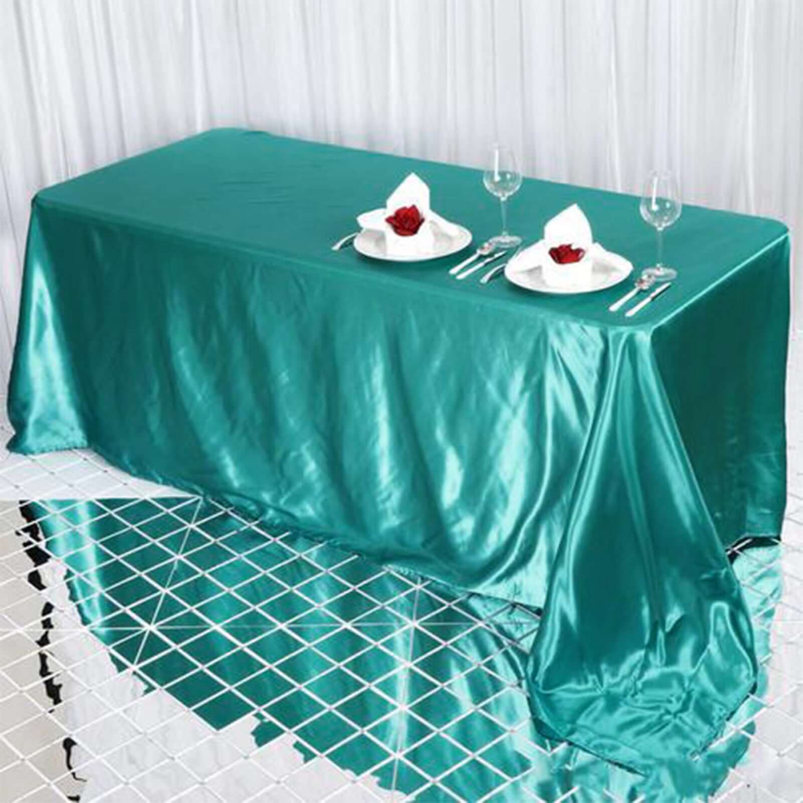 Hot Deal! Seamless Turquoise Satin Rectangular 90x132 Tablecloth for Various Events