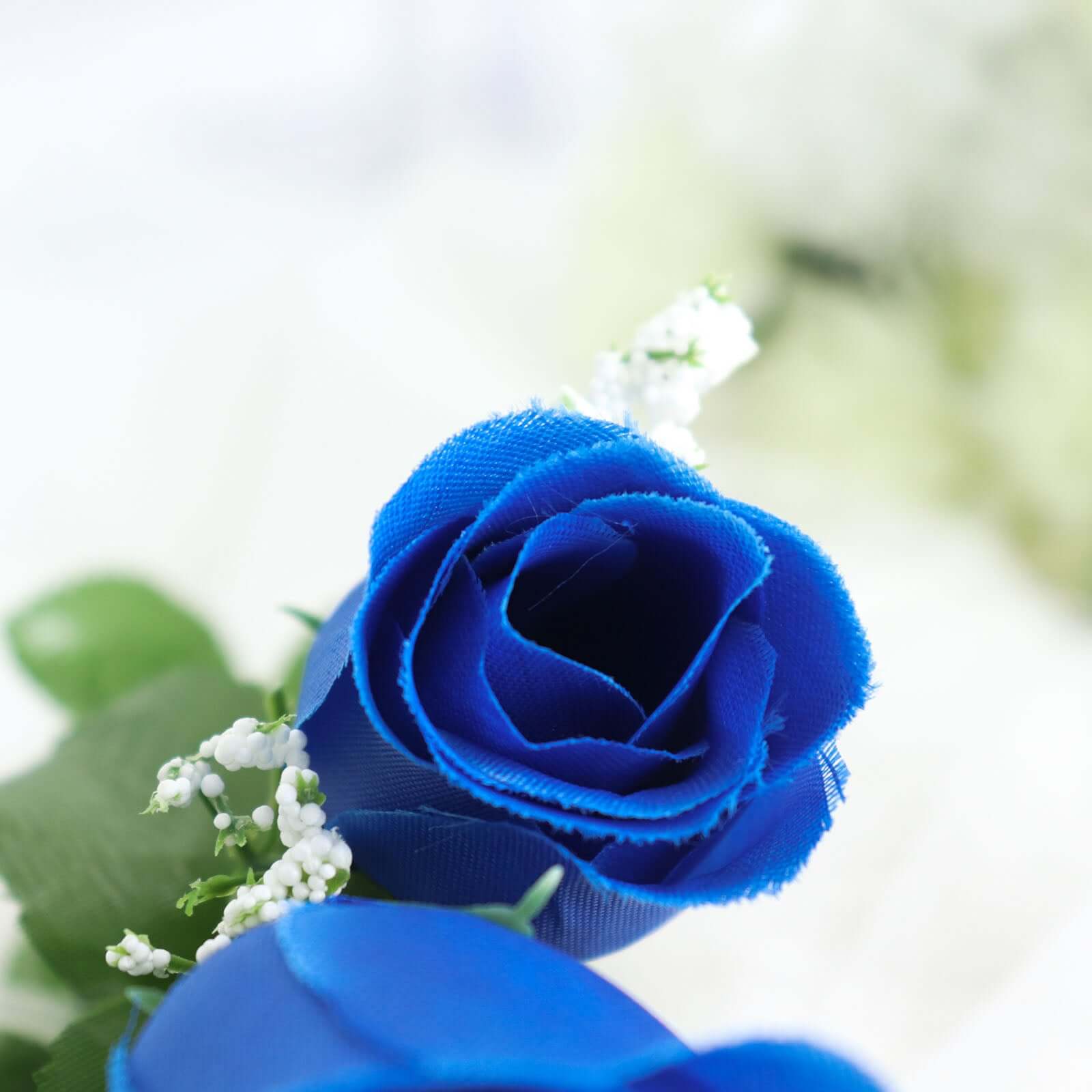 12 Bushes of Premium Royal Blue Artificial Silk Rose Bud Bouquets