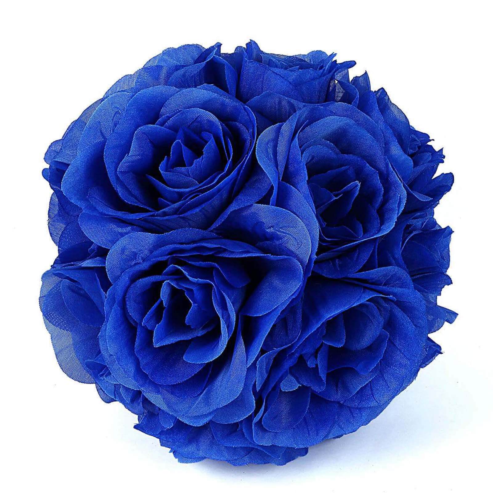 2-Pack 7-Inch Royal Blue Artificial Silk Rose Kissing Balls for Decor